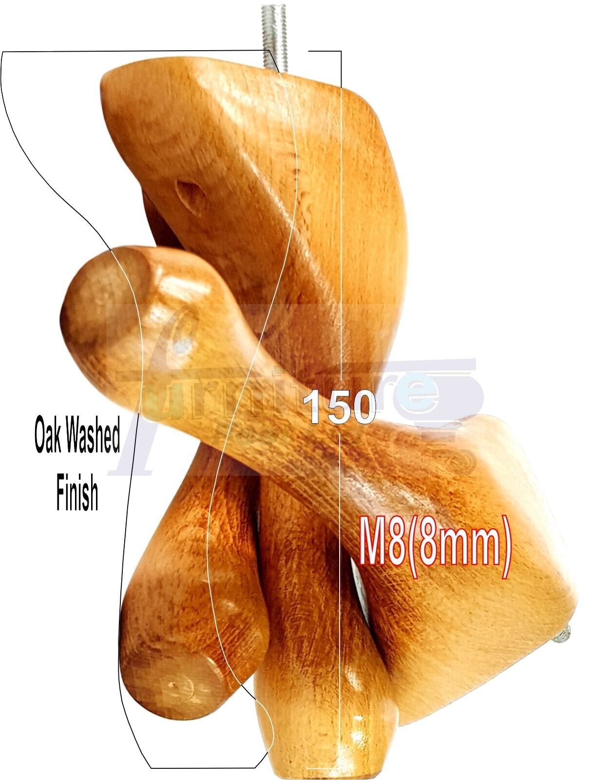 4 Solid Wood Furniture Feet 150mm High Queen Anne Replacement Legs M8 (8mm) 6 Inches Chair Stools Bed Sofa Georgian Style