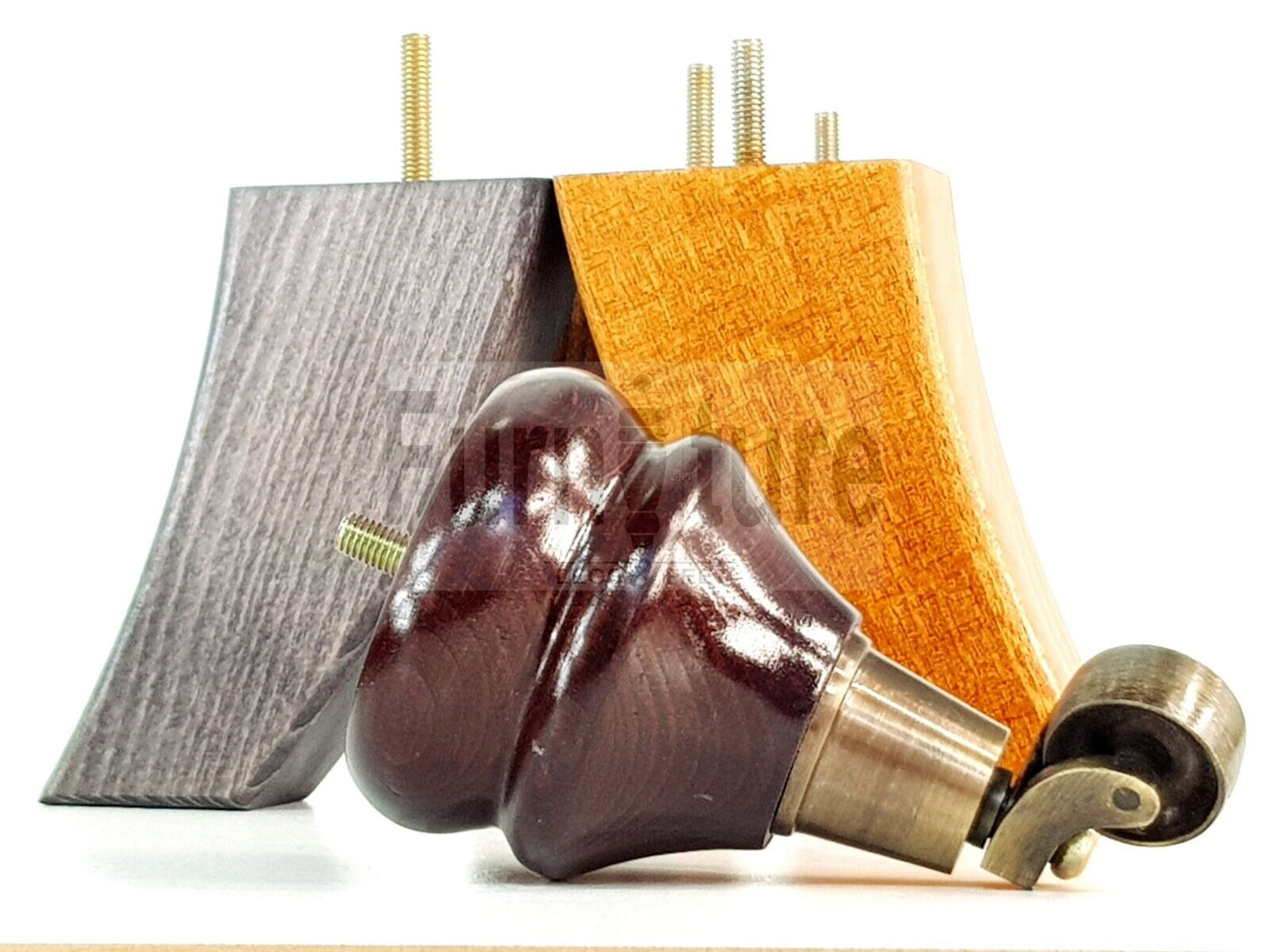 Turned Wood Furniture Feet 2 Antique Castors 140mm & 2 Curved Back Legs Sofas Chairs Stools Cabinets Beds M8