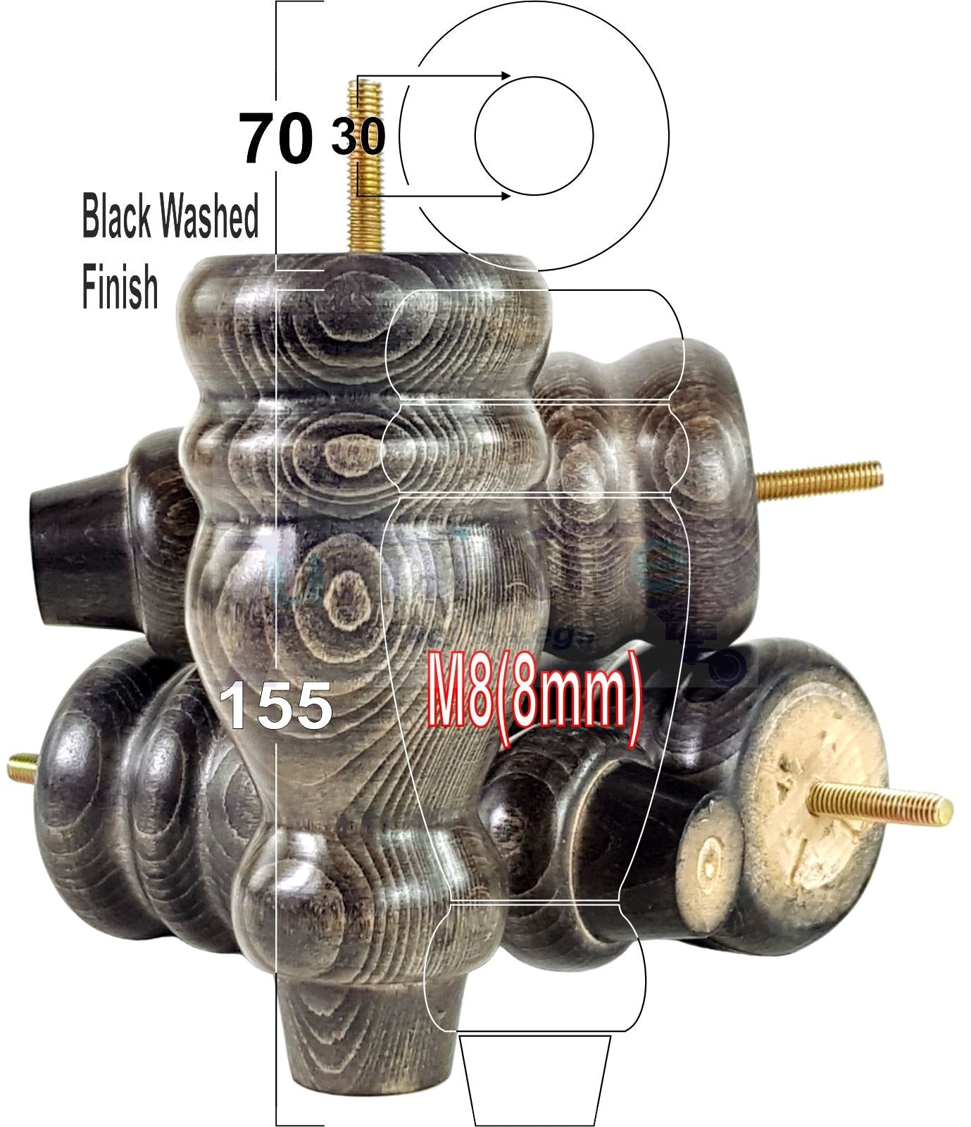 Set Of 4 Turned Wood Furniture Replacement Feet 155mm High 8mm Tread