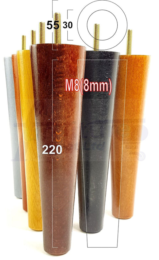 4 Retro Wood Replacement Furniture Chair Legs M8 Footstool Settee Sofa Feet 220mm High