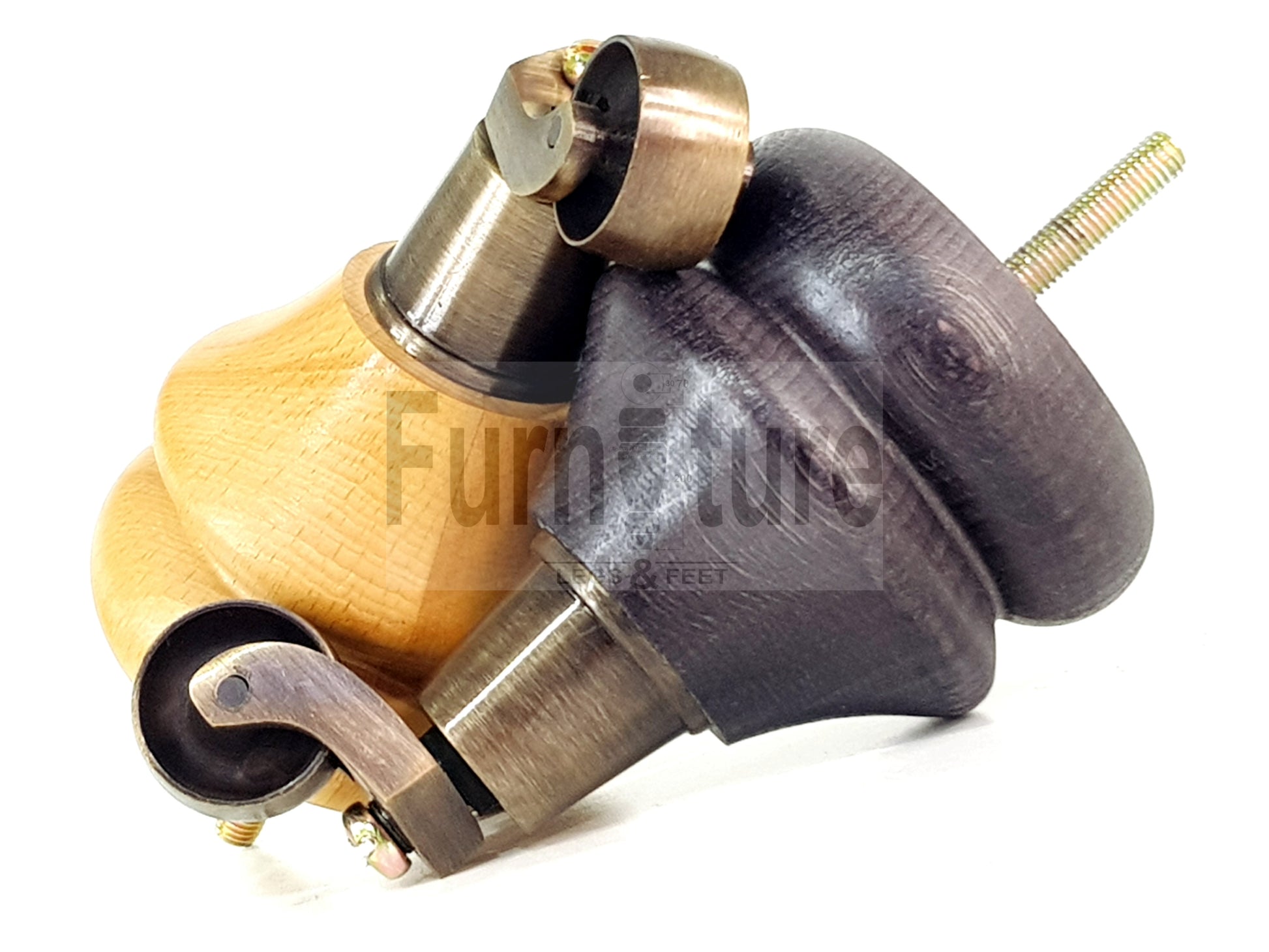 4x Turned Furniture Wood Feet With Antique Brass Castors 140mm Sofas Chairs Settee Cabinets Beds M8(8mm)