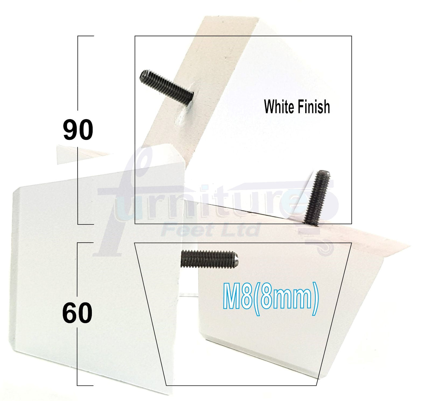 4x Square Wood Sofa Legs 60mm High Replacement Furniture Feet Chairs Cabinets M8 
