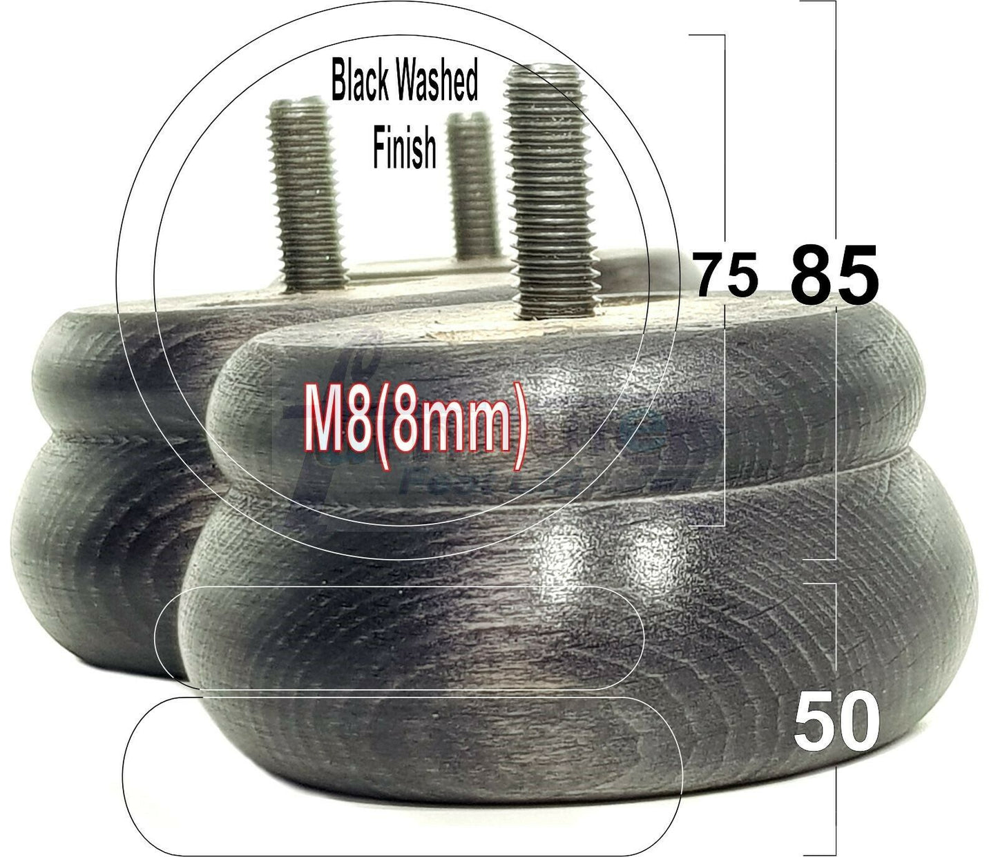 Set Of 4 Turned Wooden Furniture Legs Replacement Bun Feet 50mm High 8mm Thread