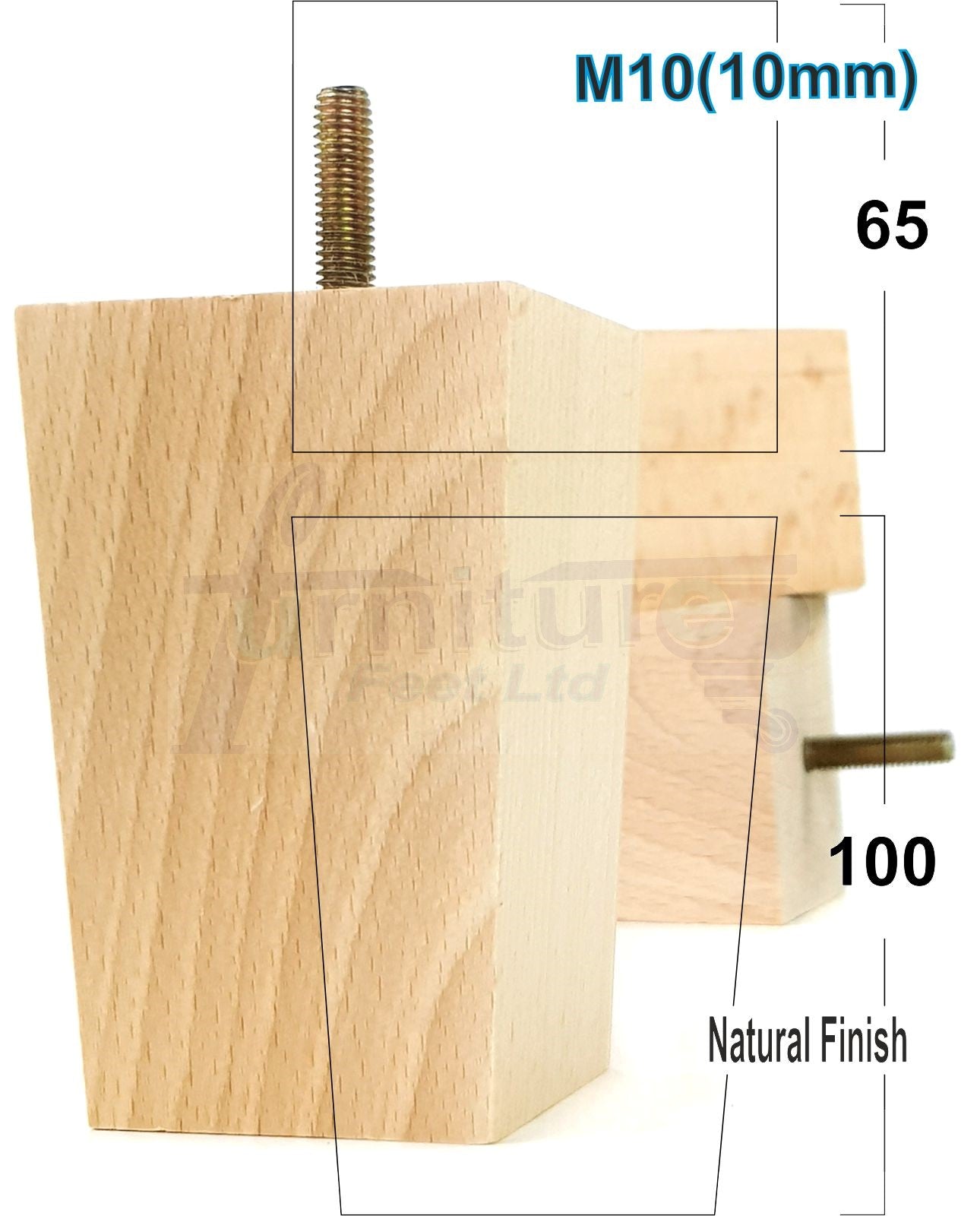 4x Wood Furniture Legs M10 Replacement Square Sofa Feet Chairs Sofas Beds 100mm High