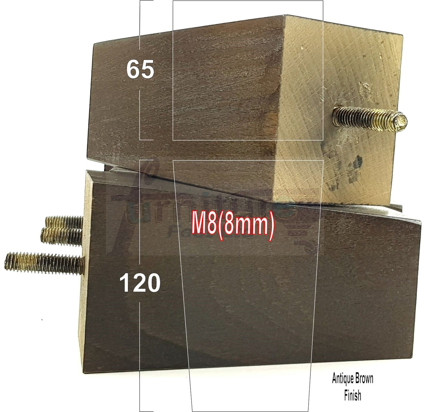 Solid Wood Furniture Feet Square Replacement Block Tapered Legs 120mm High M8 Set of 4 Sofa Chairs Stools Cabinets Beds