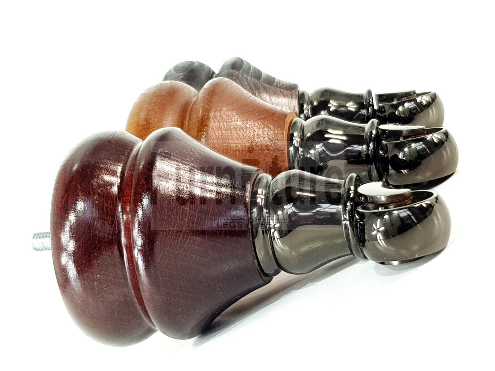 Set Of 4 Turned Furniture Wood Feet With Black Castors 140mm Sofas Chairs Settee Cabinets Beds M8(8mm)