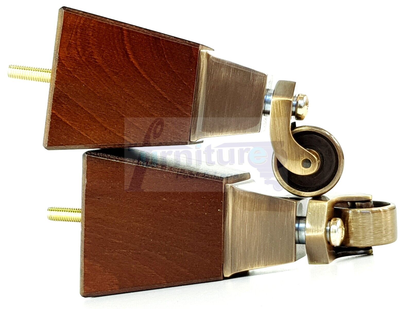 4x Block Wood With Antique Castor Furniture Legs 8mm Thread For Chairs Settees Sofa 150mm