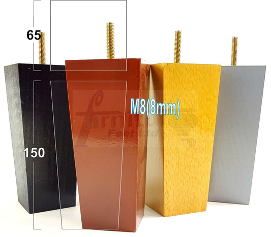 4 Solid Wood Furniture Feet Square Replacement Block Tapered Legs 150mm High M8 Sofa Chairs Stools Cabinets Beds