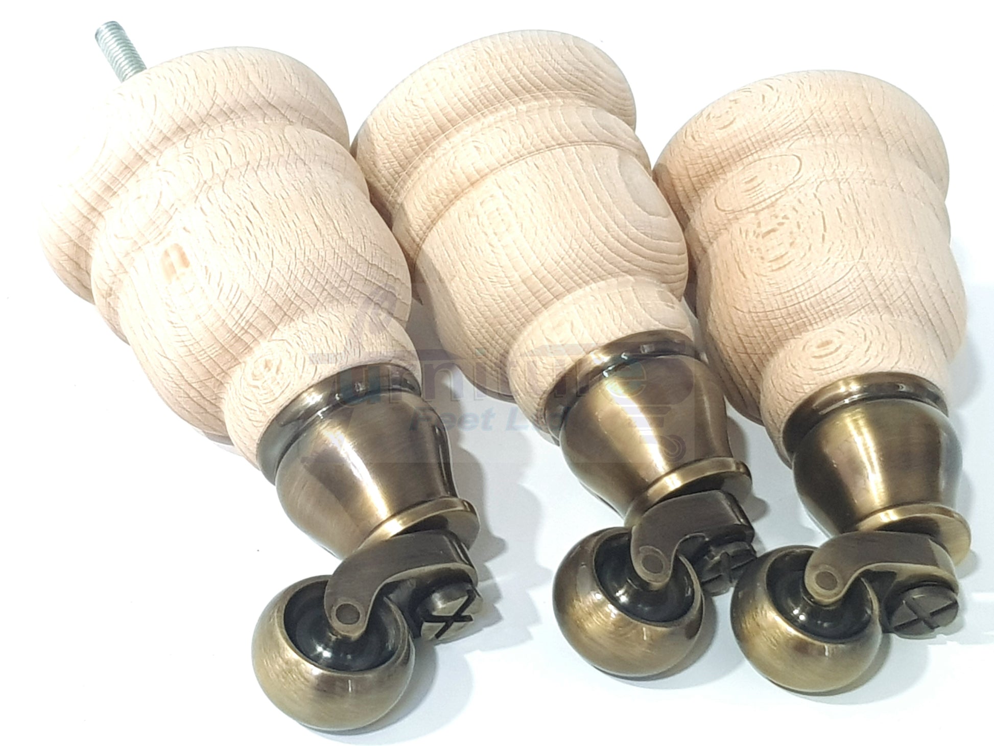 4 Turned Wood Furniture Feet With Vase Castors 155mm Legs Sofas Chairs Stools Cabinets Beds M8 6 Inches