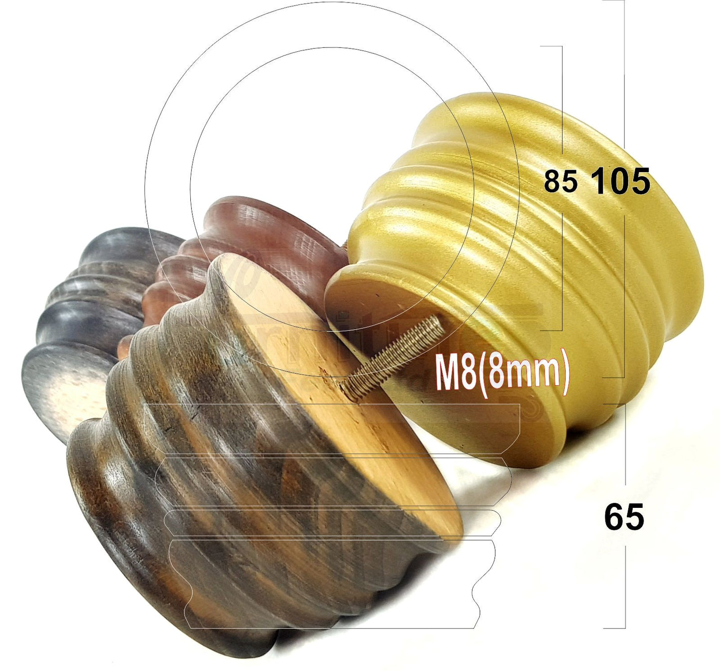 4x Replacement Turned Solid Wooden Furniture Legs 65mm High 8mm Thread Fixing