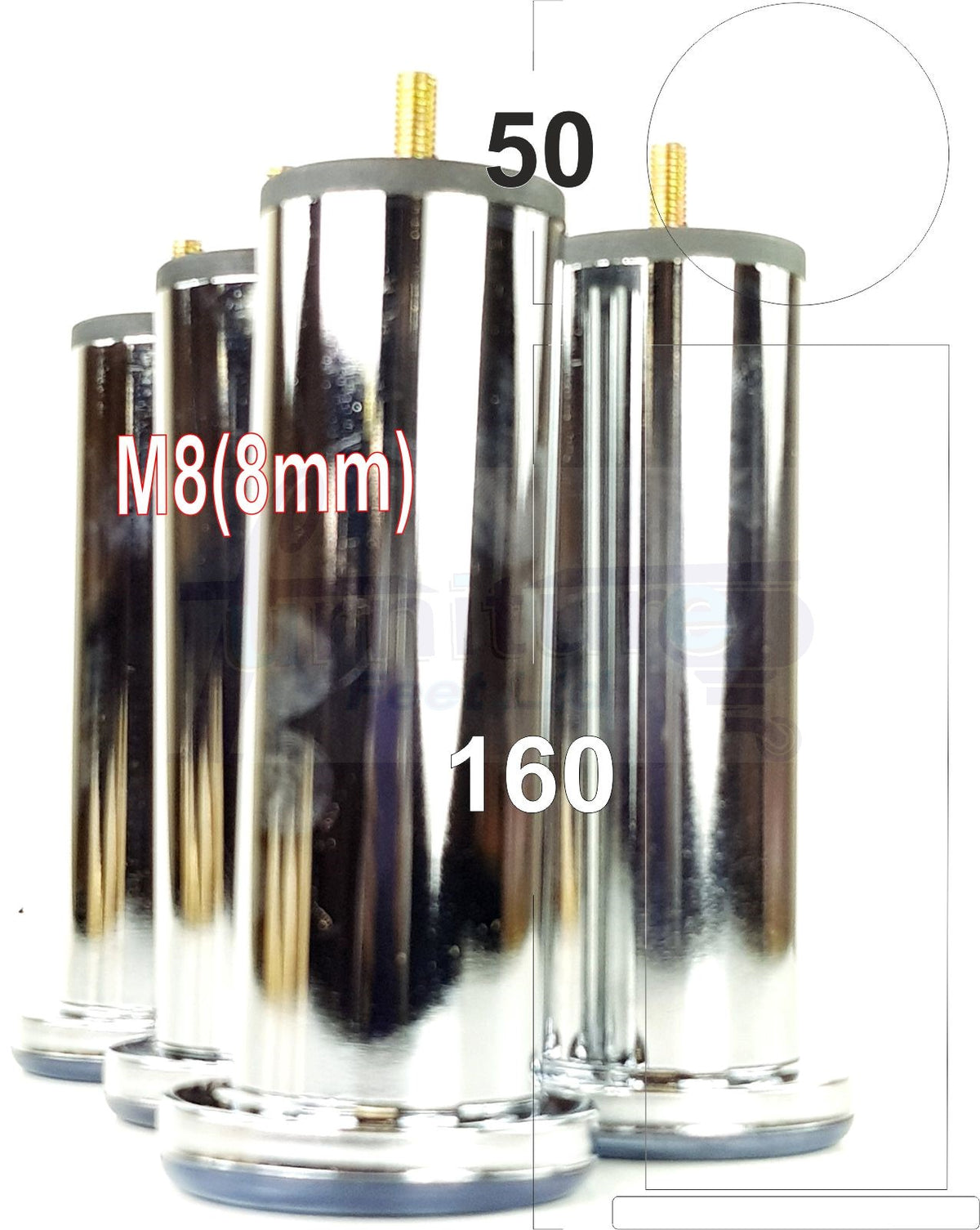 4 Metal Furniture Legs Chrome Replacement Metal Tubular Legs M8 Thread Fixing 160mm High