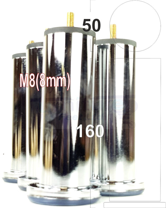 4 Metal Furniture Legs Chrome Replacement Metal Tubular Legs M8 Thread Fixing 160mm High