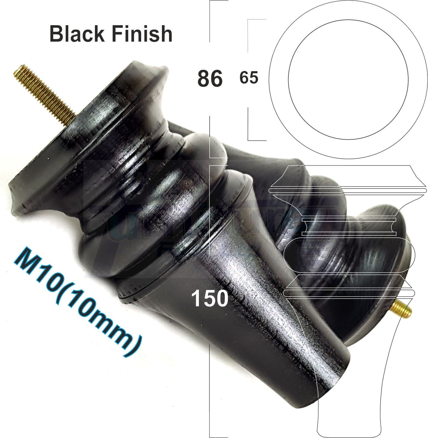4 Turned Furniture Legs 150mm High Replacement Feet M10 Thread For Settees Chairs Sofas