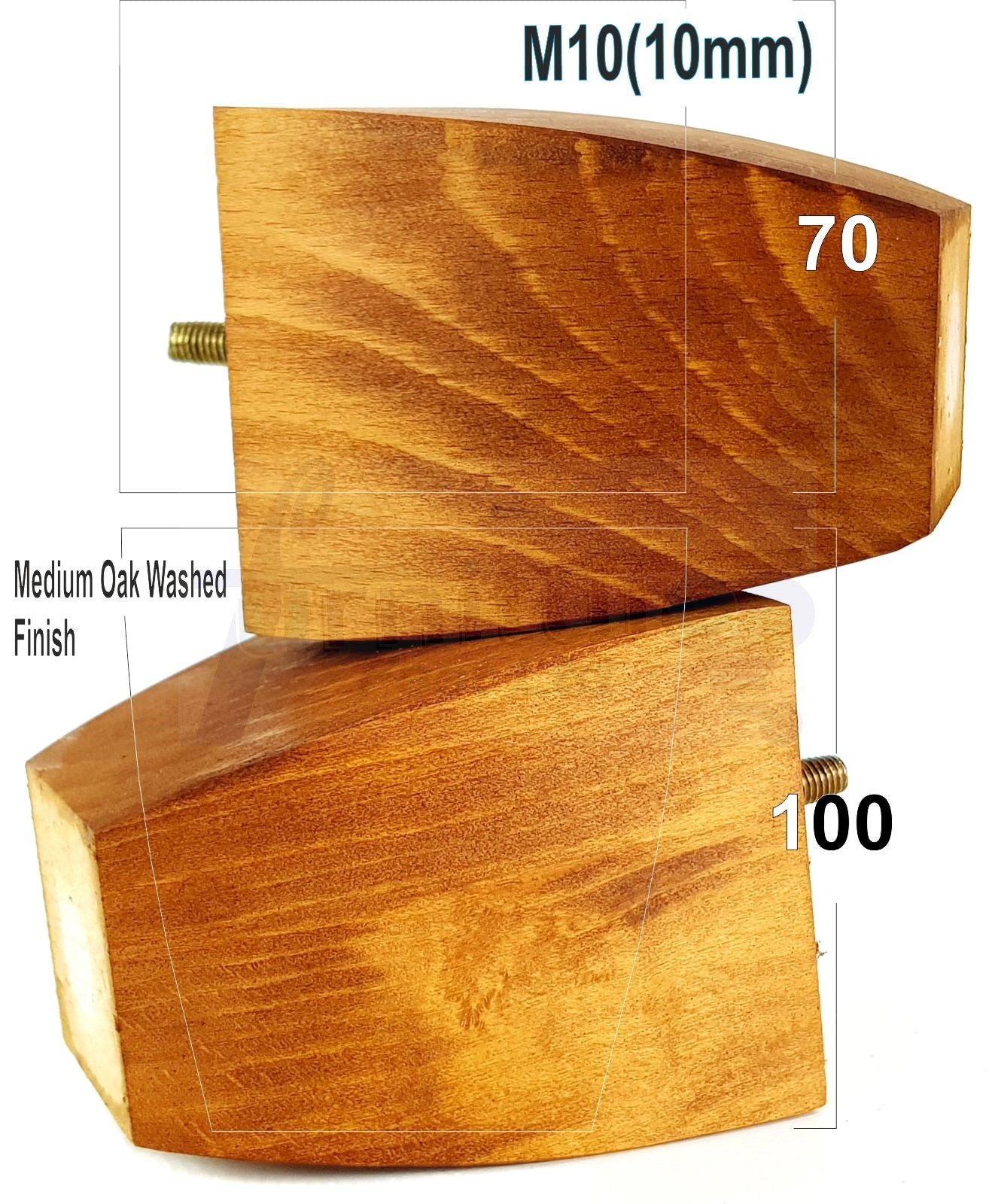 Set Of 4 Square Block Solid Wood Furniture Feet Replacement Legs 100mm High M10 Thread