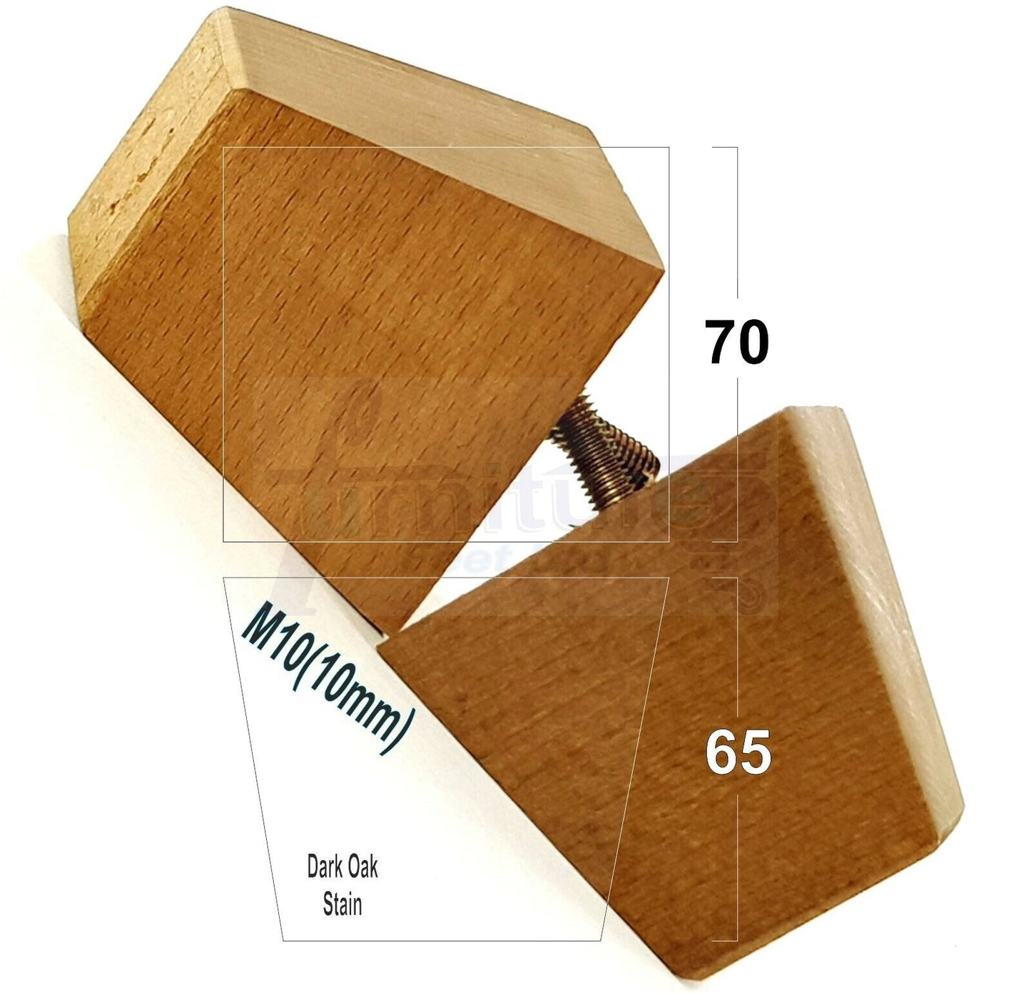 4 Solid Wood Square Furniture Feet Replacement Legs 65mm High M10 Thread