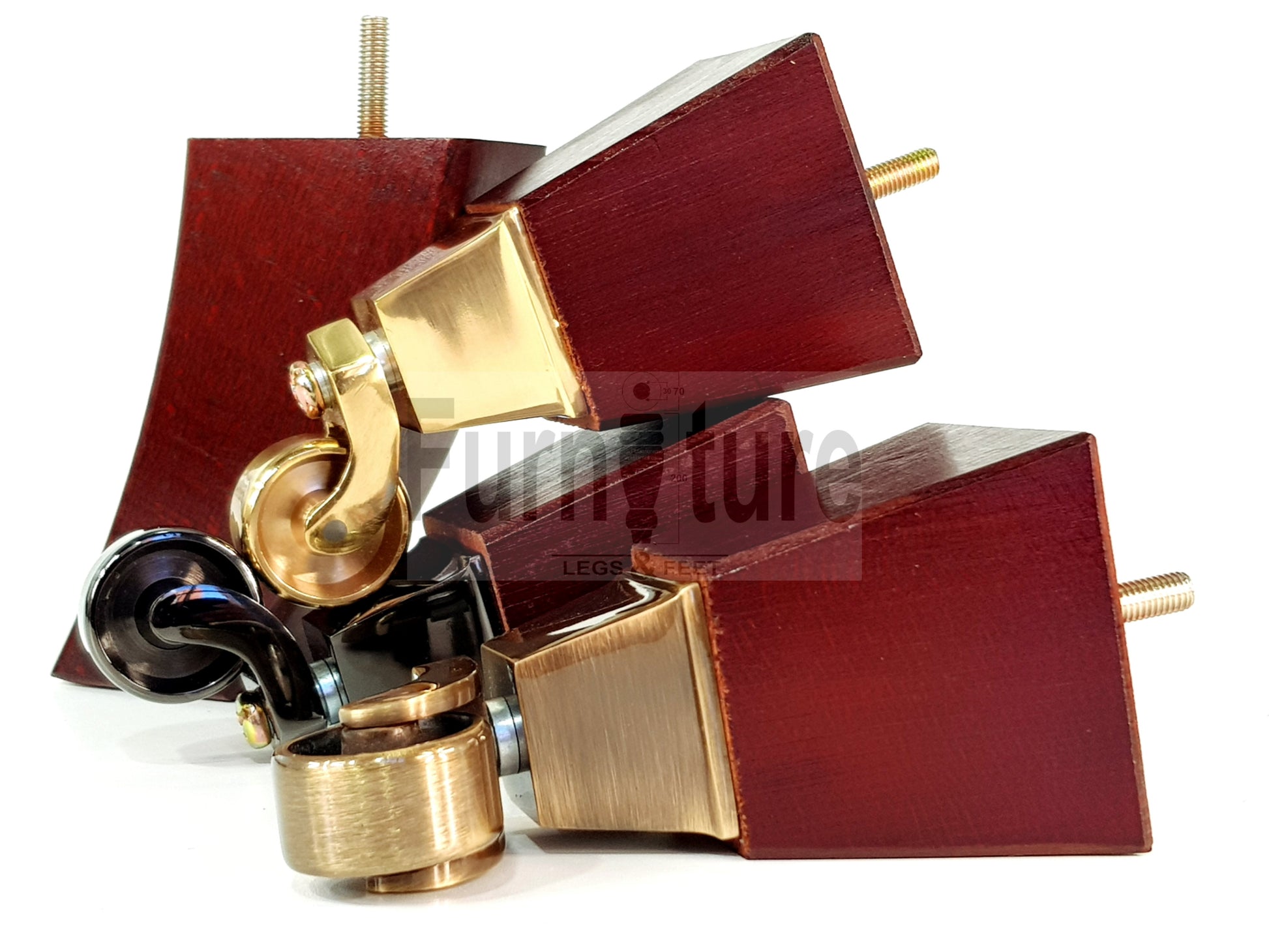 2x Cuved Wood Furniture Legs & 2x Castor Feet 150mm High For Chairs Sofas Settees 8mm Thread