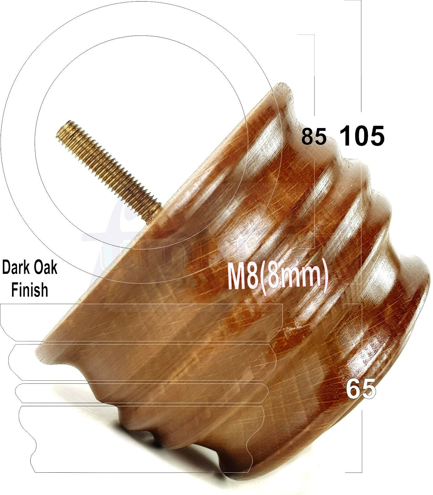 4x Replacement Turned Wooden Furniture Legs 65mm High 8mm Tread