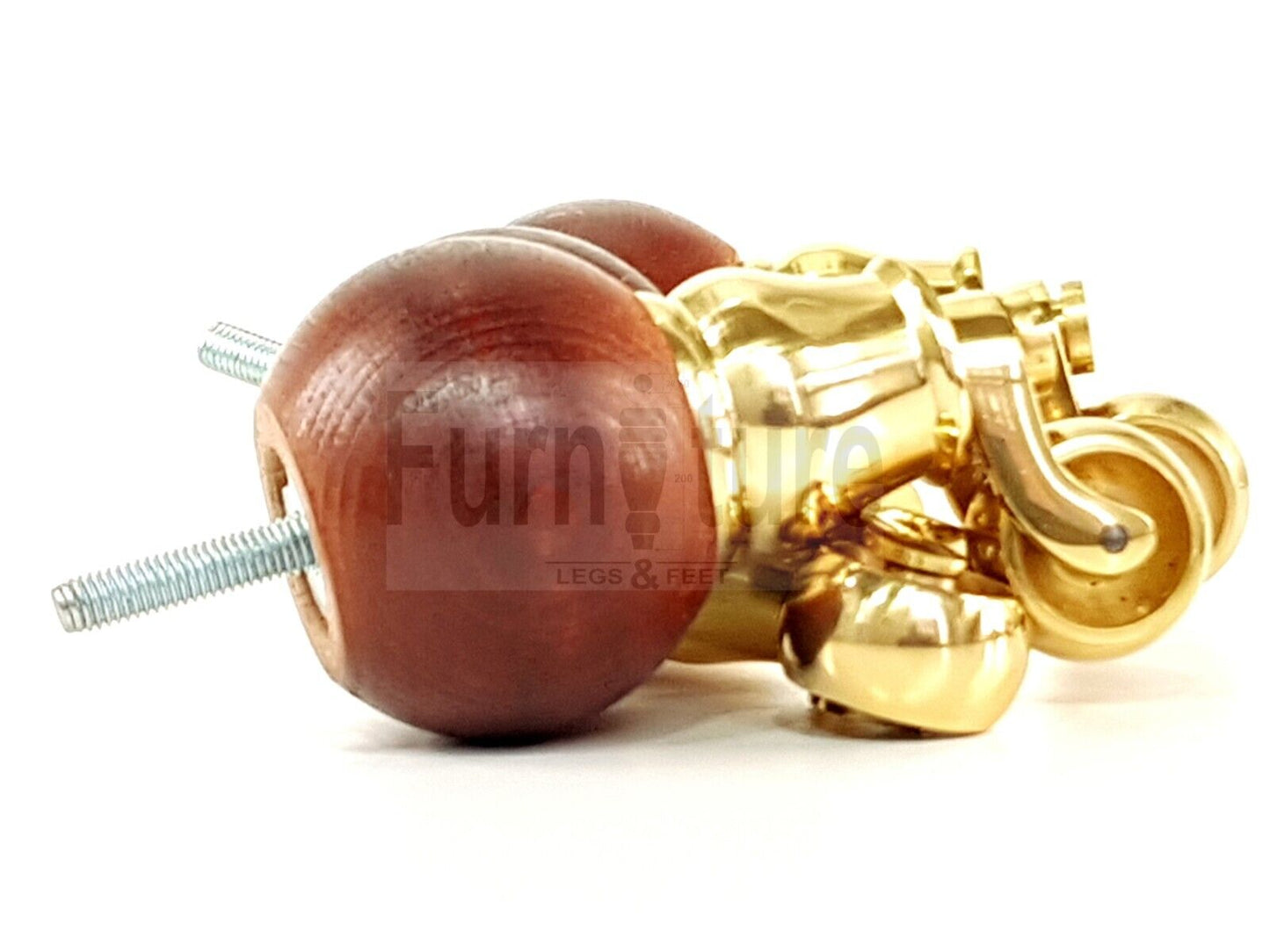 4x Turned Wood with Brass Castor Furniture Chair Settee Legs M8 Sofa Feet 118mm