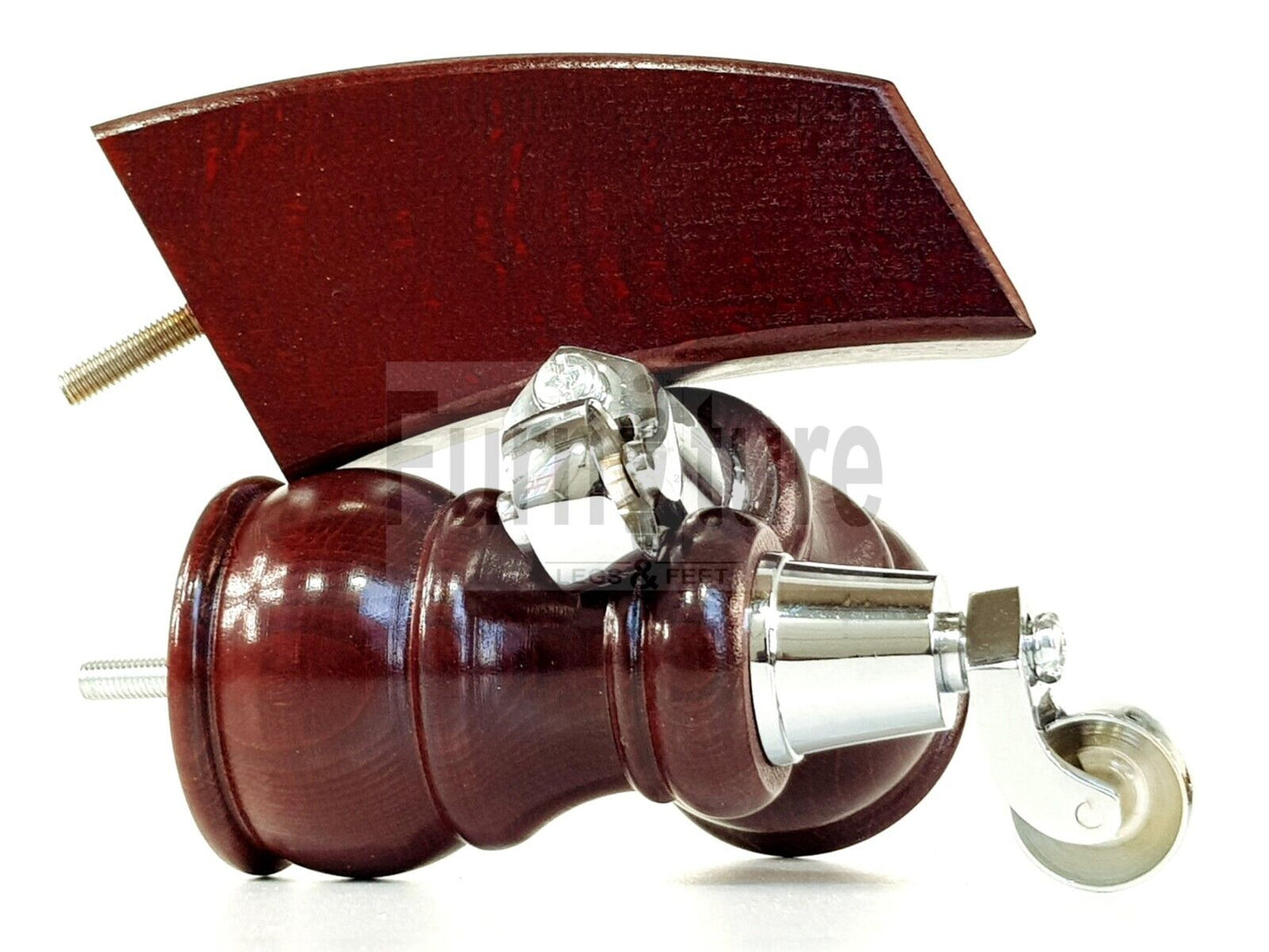 2 Wooden Castor Furniture Sofa Legs & 2 Curved Back Feet  Mahogany M8 Chair Settee Feet 160mm High