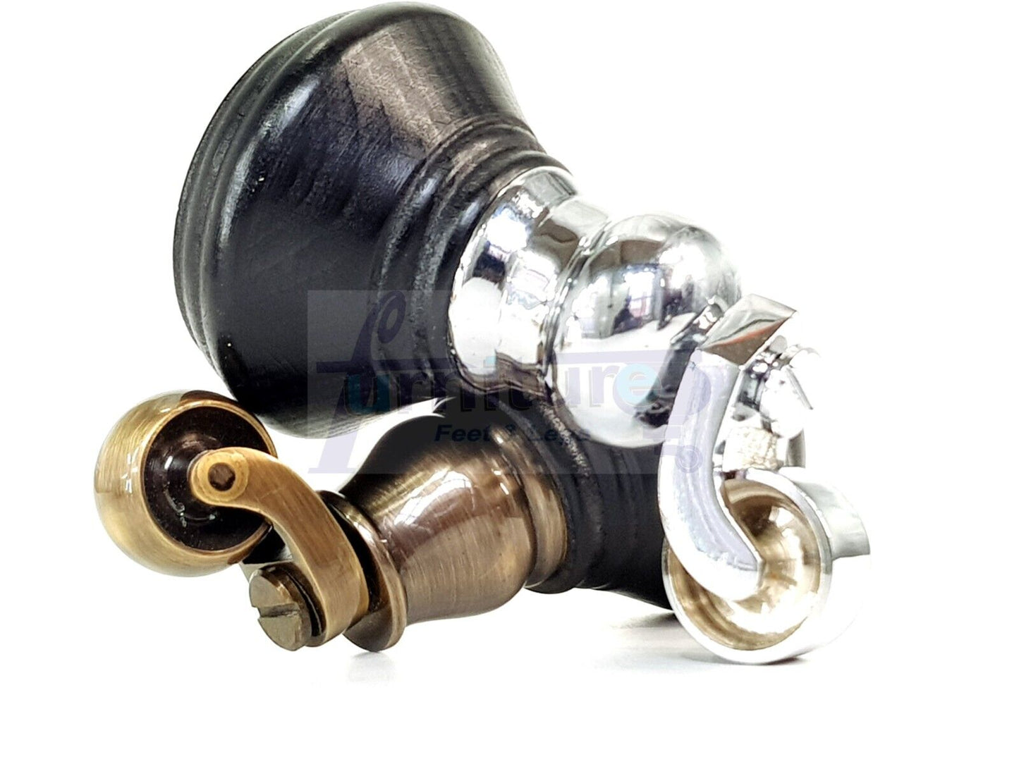 4x Black Wooden Furniture Sofa Legs M8 With Castors Replacment Chair Settee Feet 115mm - 125mm High