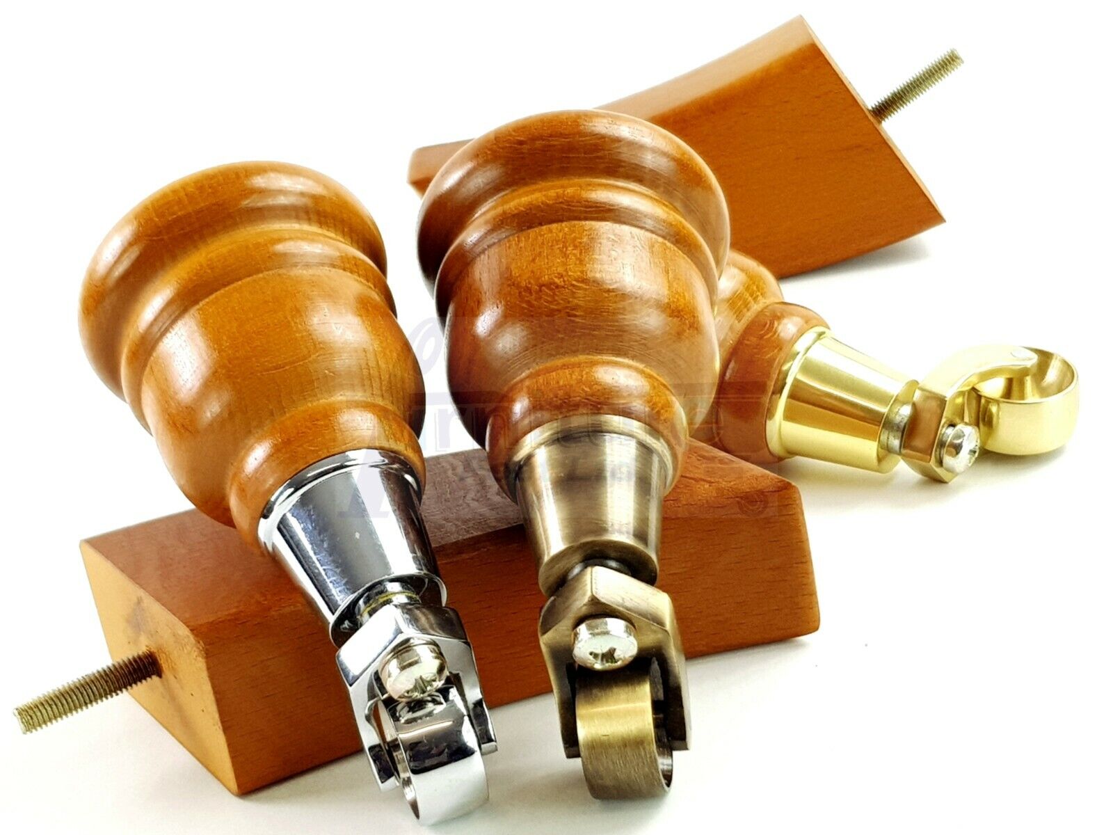  Golden Oak Turned Wood Furniture Feet 2 With Castors 155mm and 2 Curved Back Legs Sofas Chairs Stools Cabinets Beds M8 6 Inches