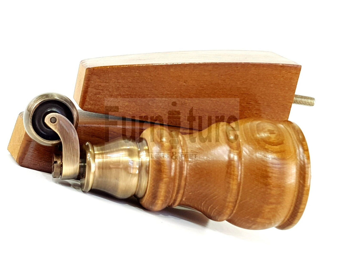 2 Wooden Castor Furniture Sofa Legs & 2 Curved Back Feet  Dark Oak Stain M8 Chair Settee Feet 160mm High