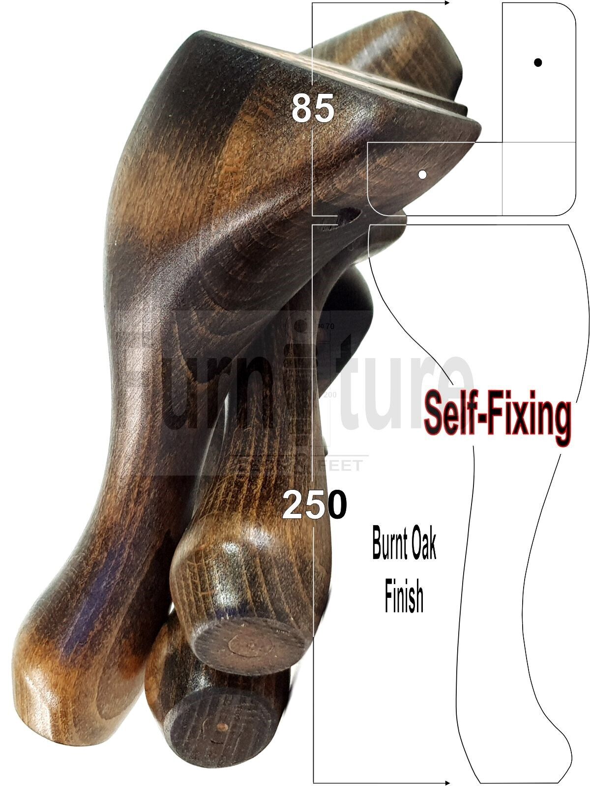 4 Wooden Traditional Queen Anne Furniture Legs 250mm Sofa Chair Beds (Self-Fix)