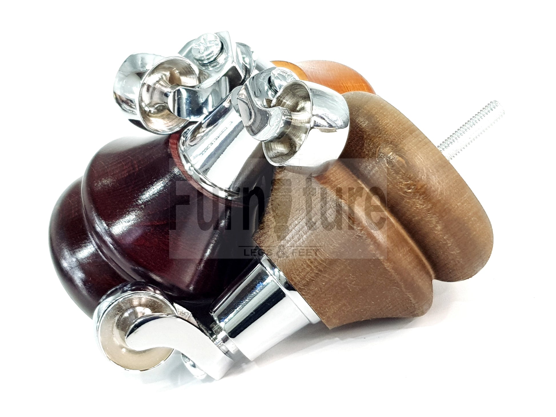 Set Of 4 Turned Furniture Wood Feet With Chrome Castors 140mm Sofas Chairs Settee Cabinets Beds M8(8mm)