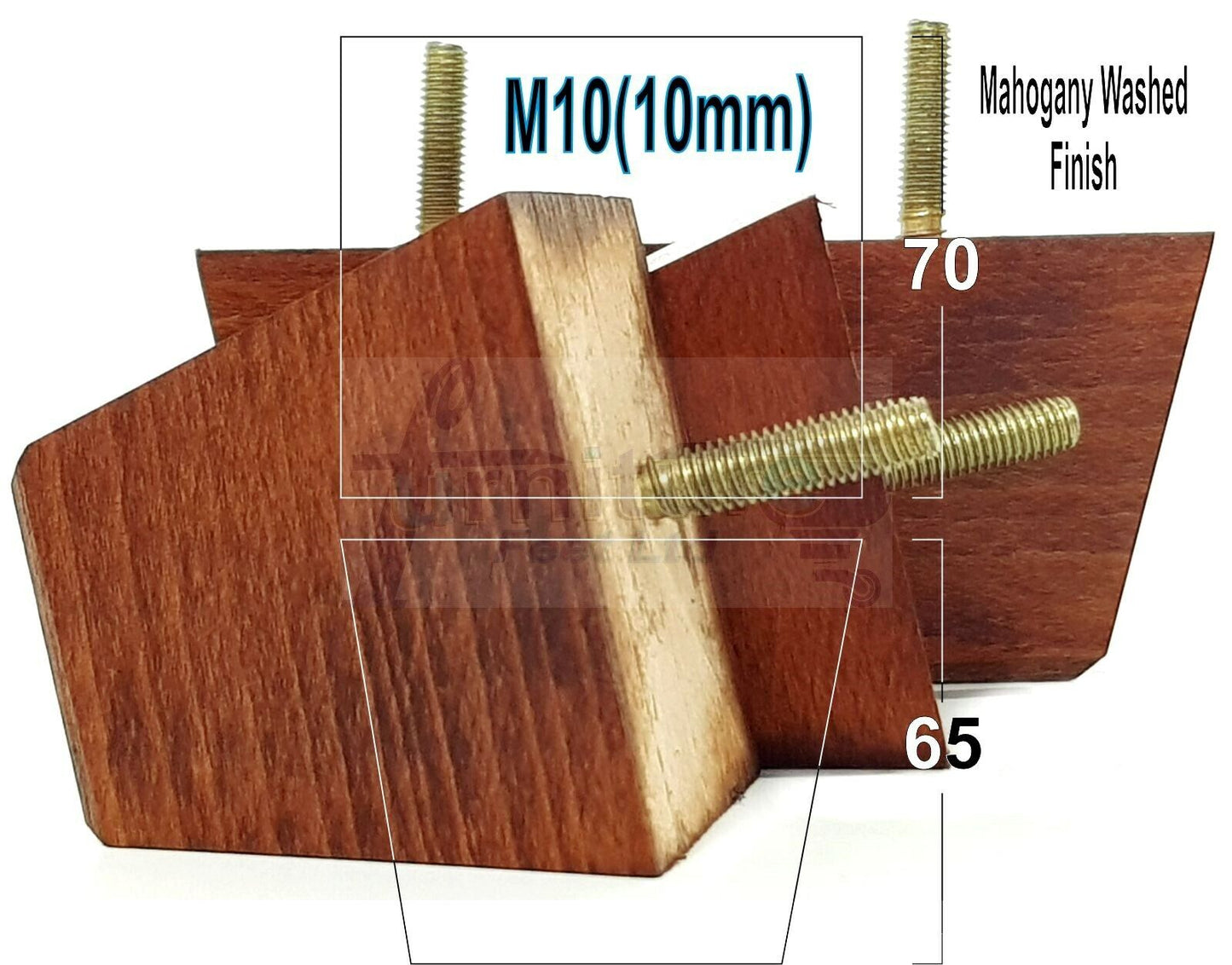 4 Solid Wood Square Furniture Feet Replacement Legs 65mm High M10 Thread