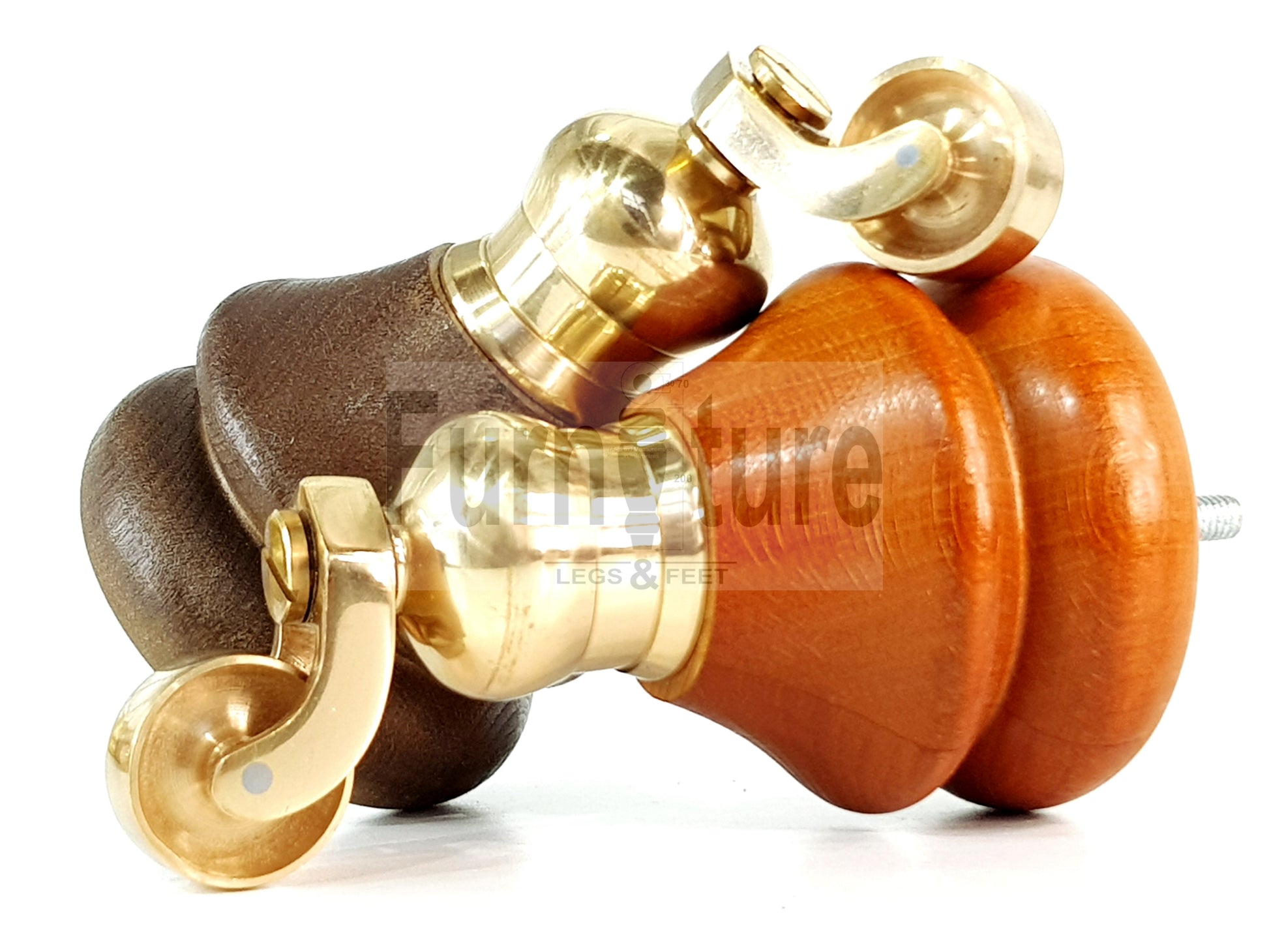 Set Of 4 Turned Furniture Wood Feet With Brass Castors 150mm Sofas Chairs Settee Cabinets Beds M8(8mm)