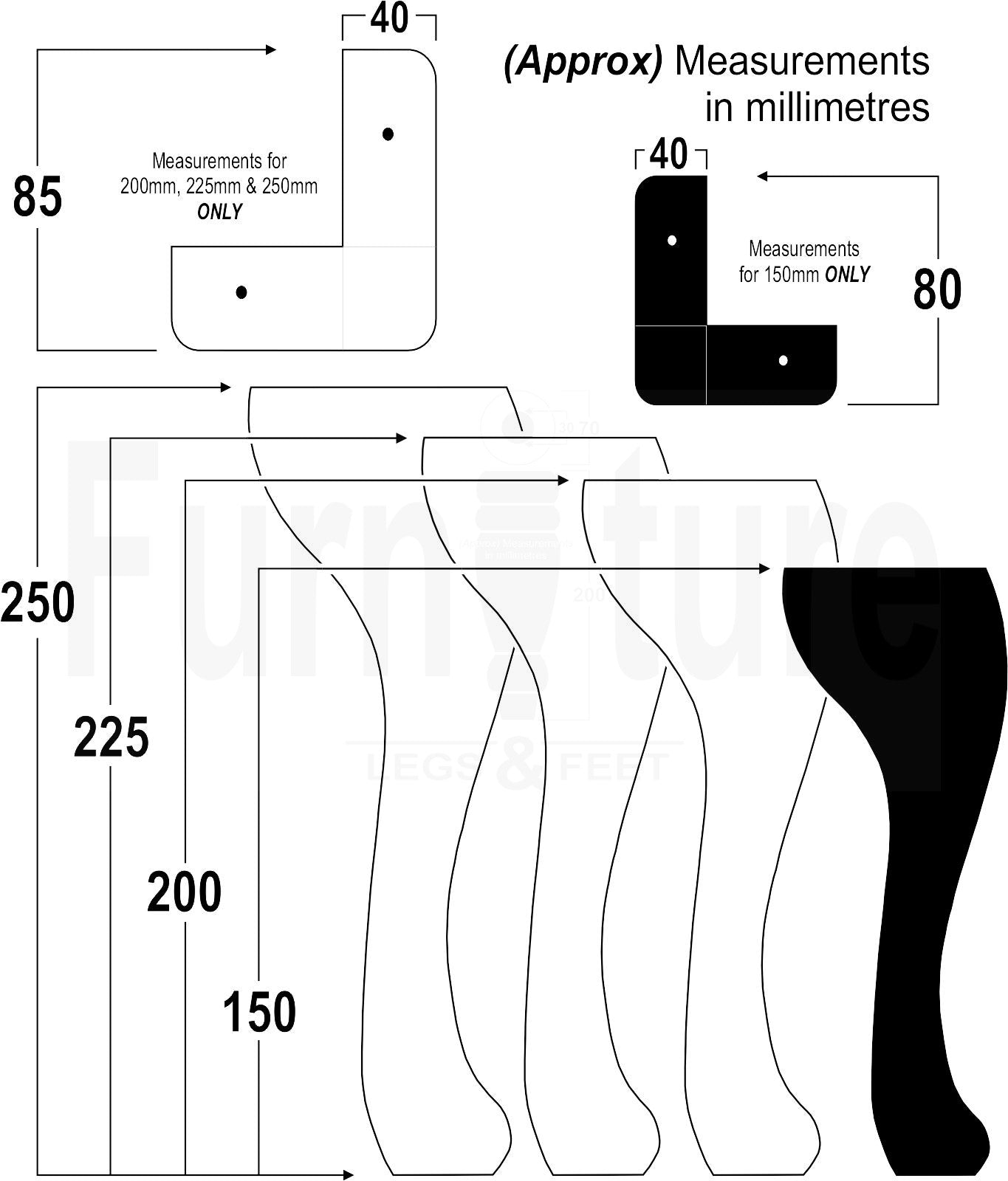 4 Solid Wood Furniture Feet 150mm High Queen Anne Replacement Legs Chairs Settees Beds Sofas M10 Thread