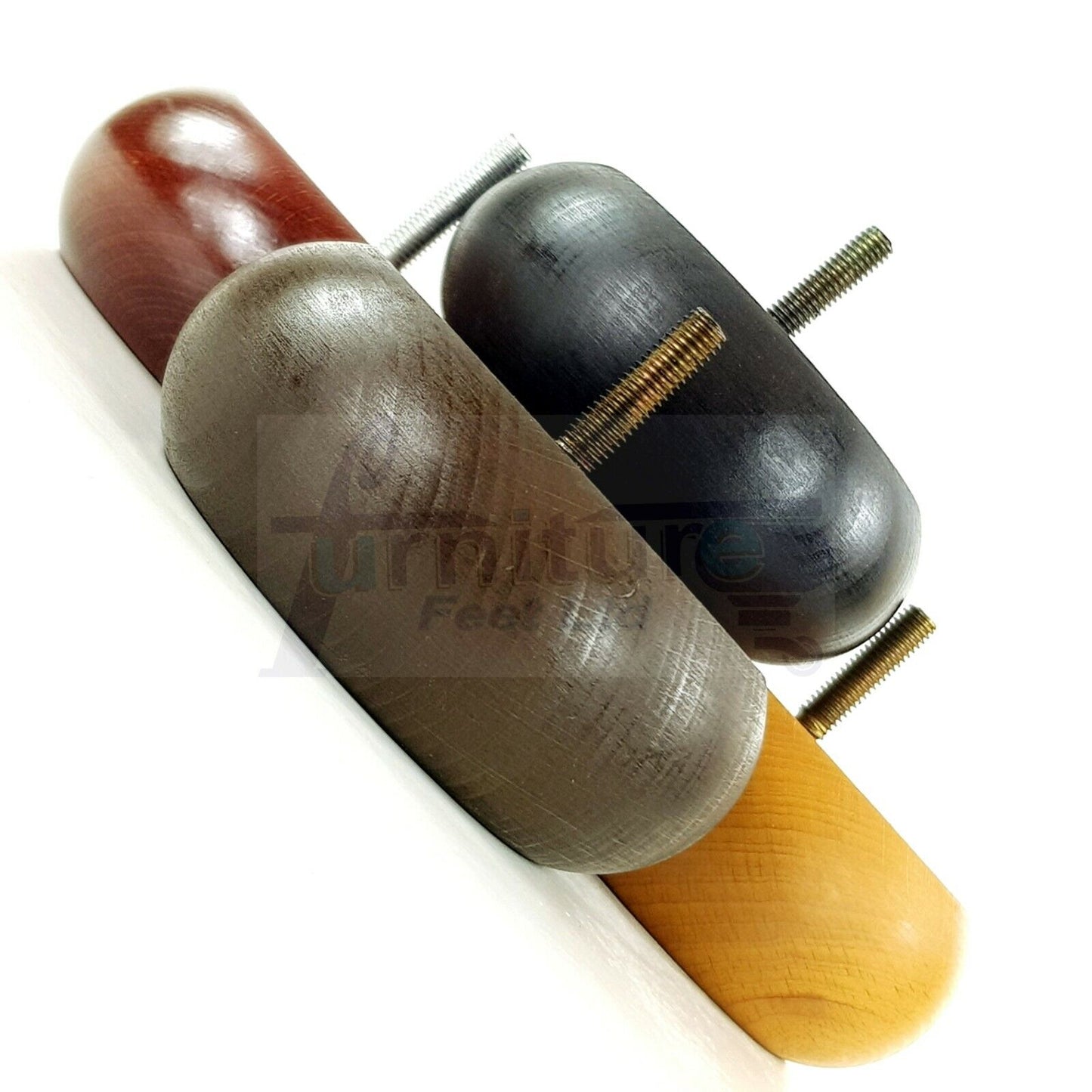 Set Of 4 Turned Wood Furniture Legs Chair Sofa Bed Replacement Bun Feet 40mm High M10 Thread