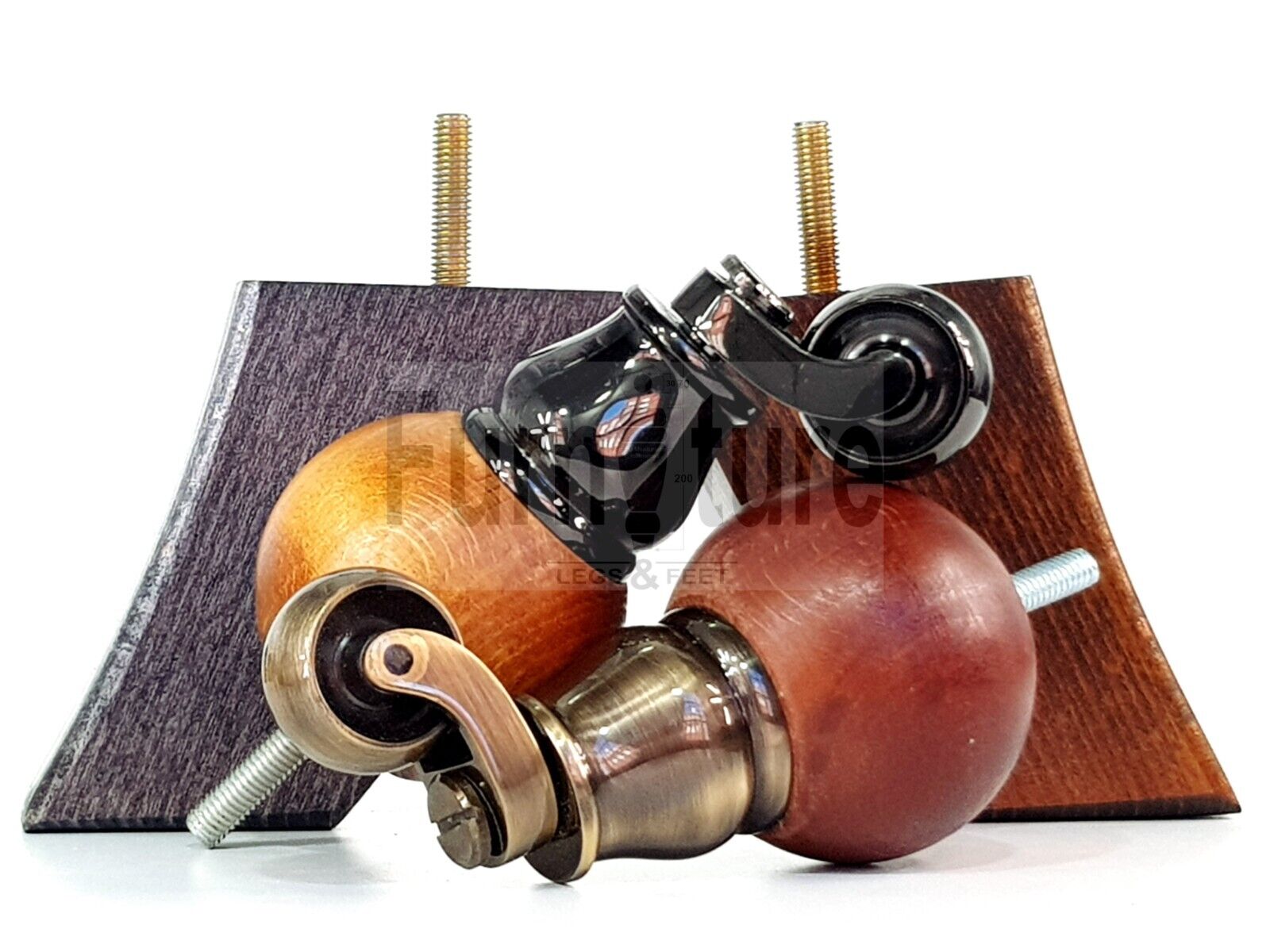 4x Solid Wood Furniture Chair Settee Leg M8 Sofa Feet 2x With Castors 118mm High