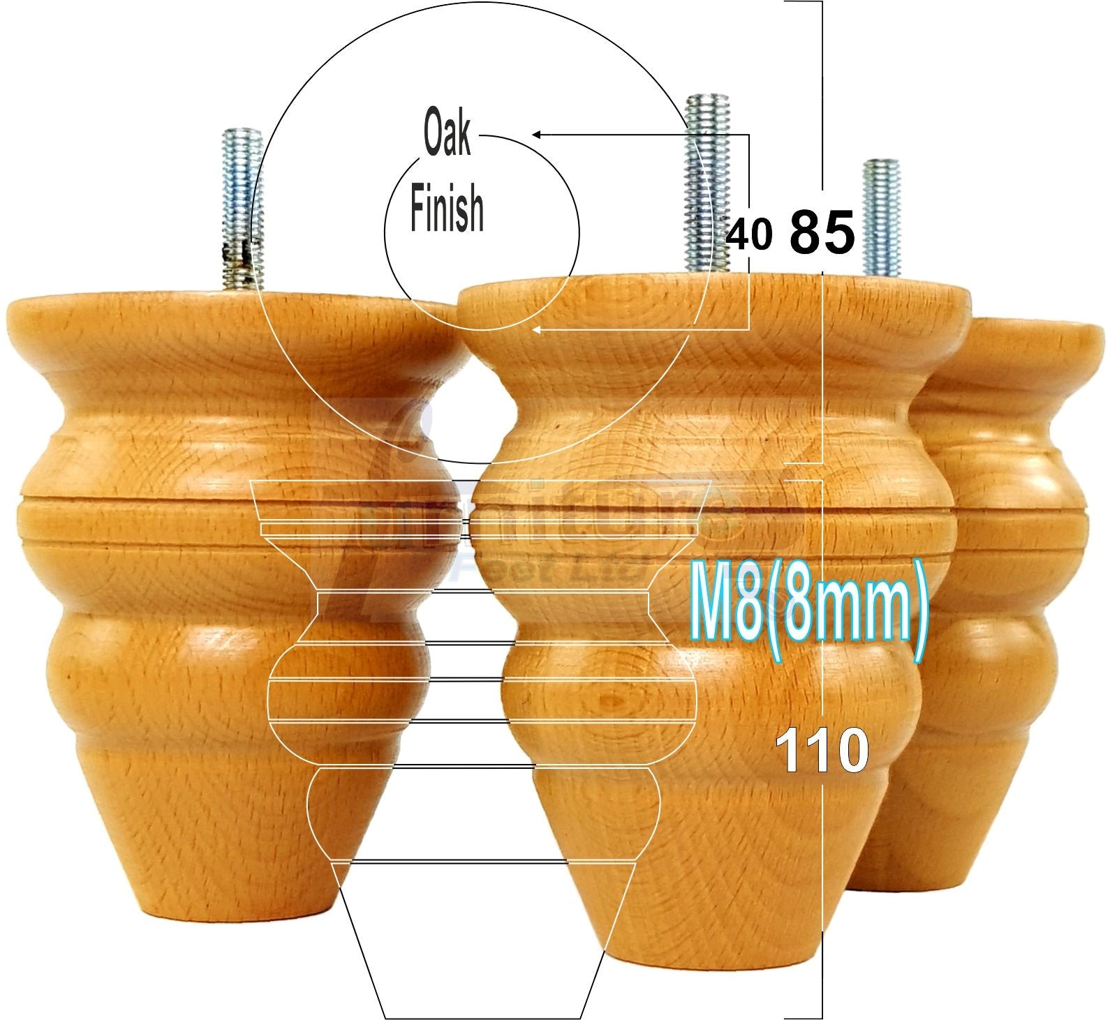 4x Turned Wood Furniture Legs Replacement Feet 110mm High Multiple Colours Chairs Stools Sofa's Beds Settee Cabinets M8