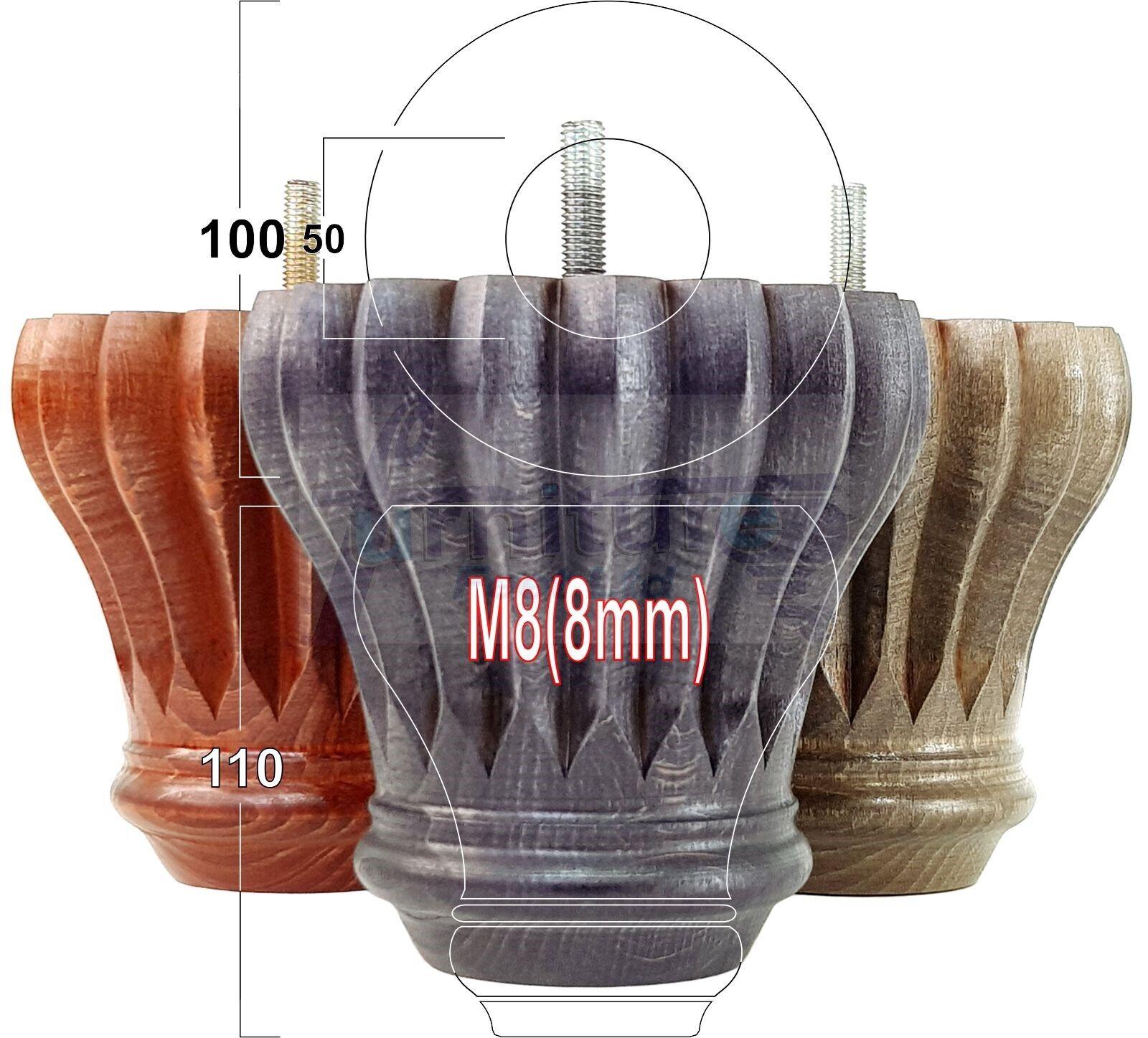 4 Grooved Replacement Furniture Bun Feet Multiple Colours Turned Wooden Legs 110mm High Settee Chairs Sofas Footstools Cabinets M8