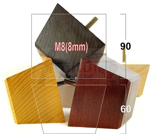 4x Square Wood Sofa Legs 60mm High Replacement Furniture Feet Chairs Cabinets M8 