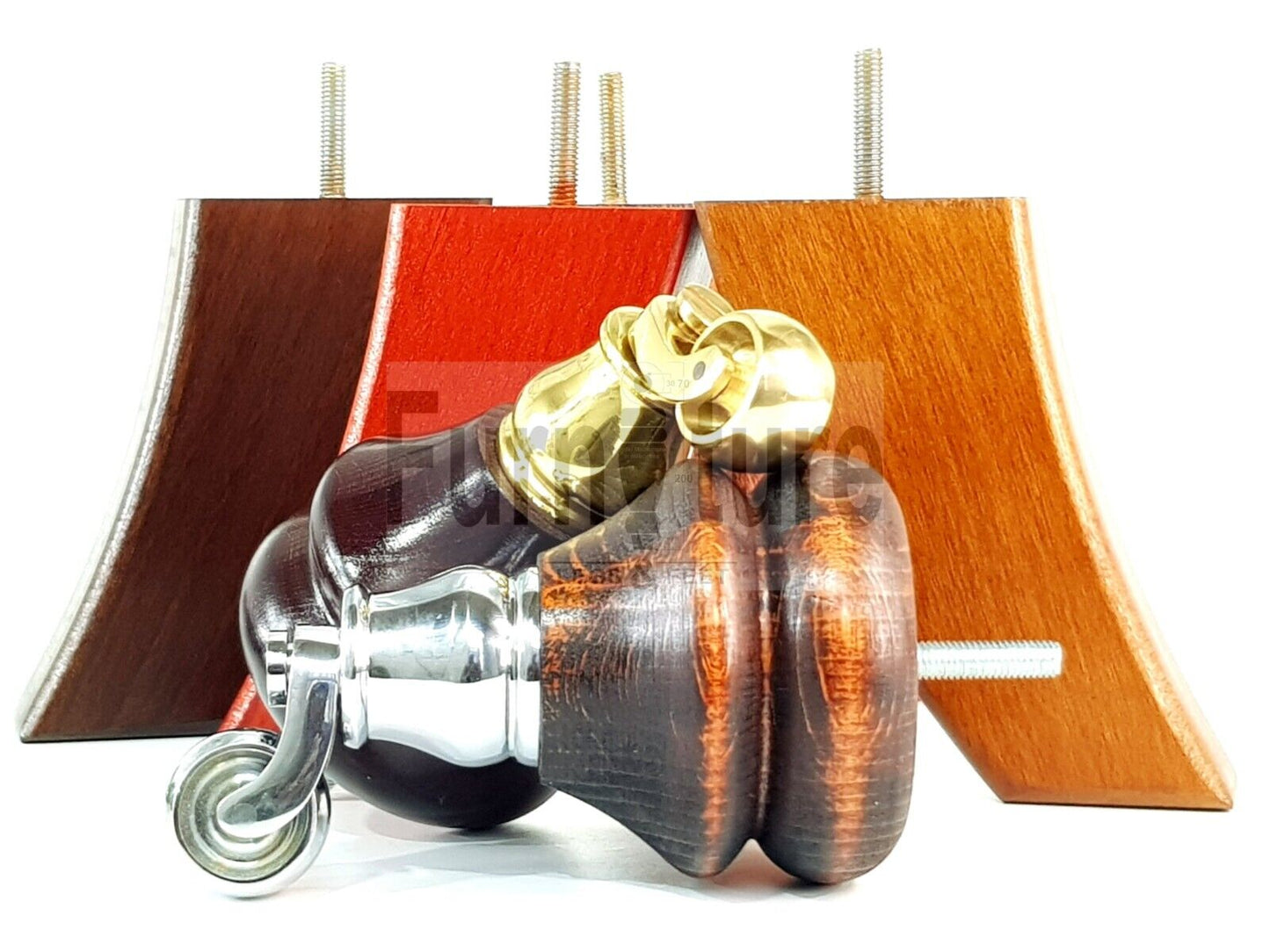 Turned Wood Furniture Feet 2 With Castors 140mm & 2 Curved Back Legs Sofas Chairs Stools Cabinets Beds M8