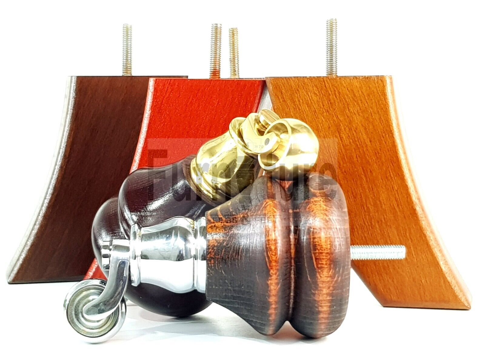 Turned Wood Furniture Feet 2 With Castors 140mm & 2 Curved Back Legs Sofas Chairs Stools Cabinets Beds M8