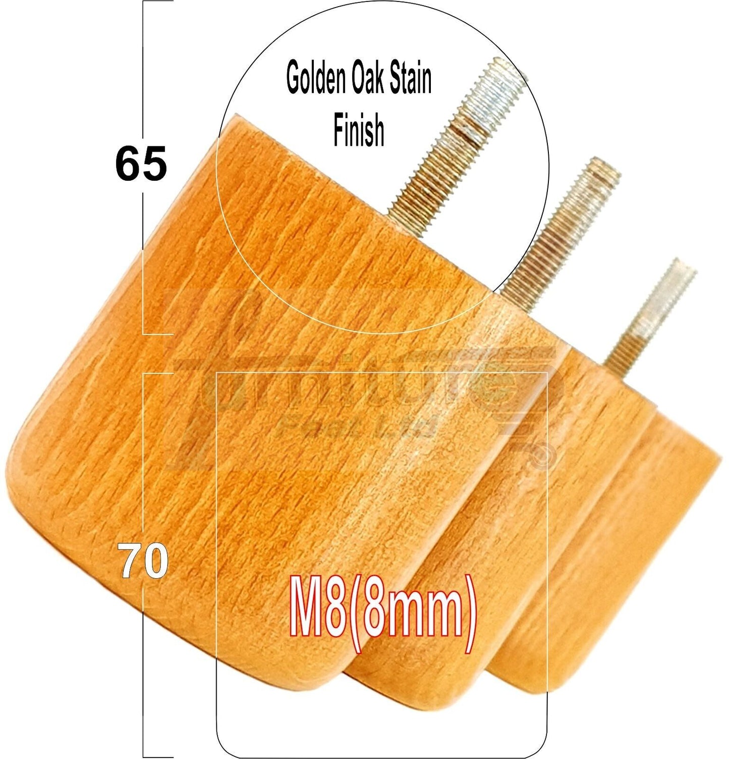 4x Solid Wood Turned Furniture Legs Replacement Bun Feet 70mm High 8mm Thread