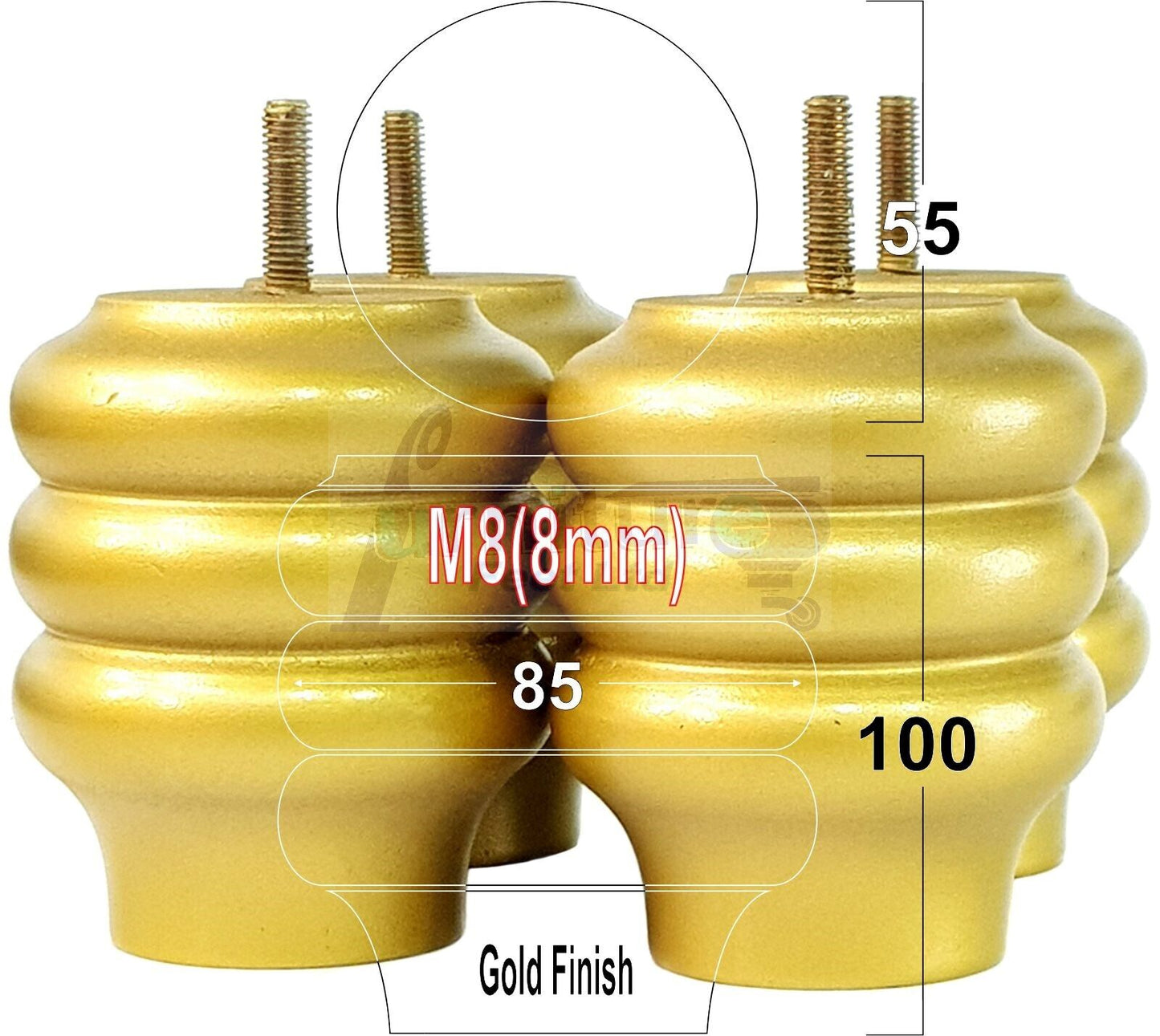Set Of 4 Solid Wood Turned Furniture Legs Replacement Bun Feet 100mm High 8mm Thread