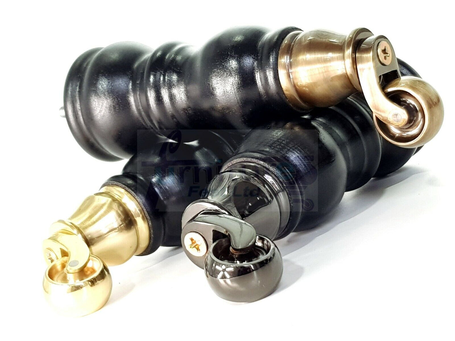 4x Furniture Feet With Castor 205mm High Legs Black Wood M8 Sofas Chairs Stools Cabinets 8 Inches Tall