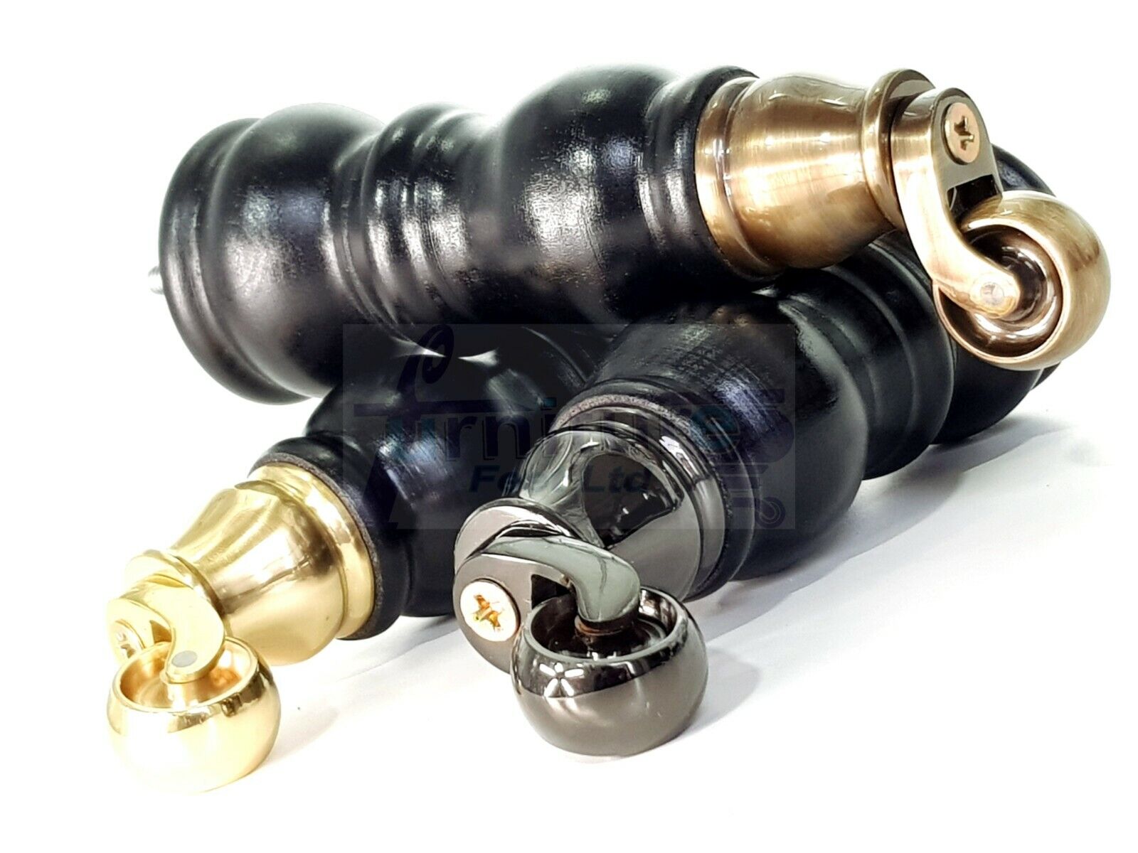 4x Furniture Feet With Castor 205mm High Legs Black Wood M8 Sofas Chairs Stools Cabinets 8 Inches Tall