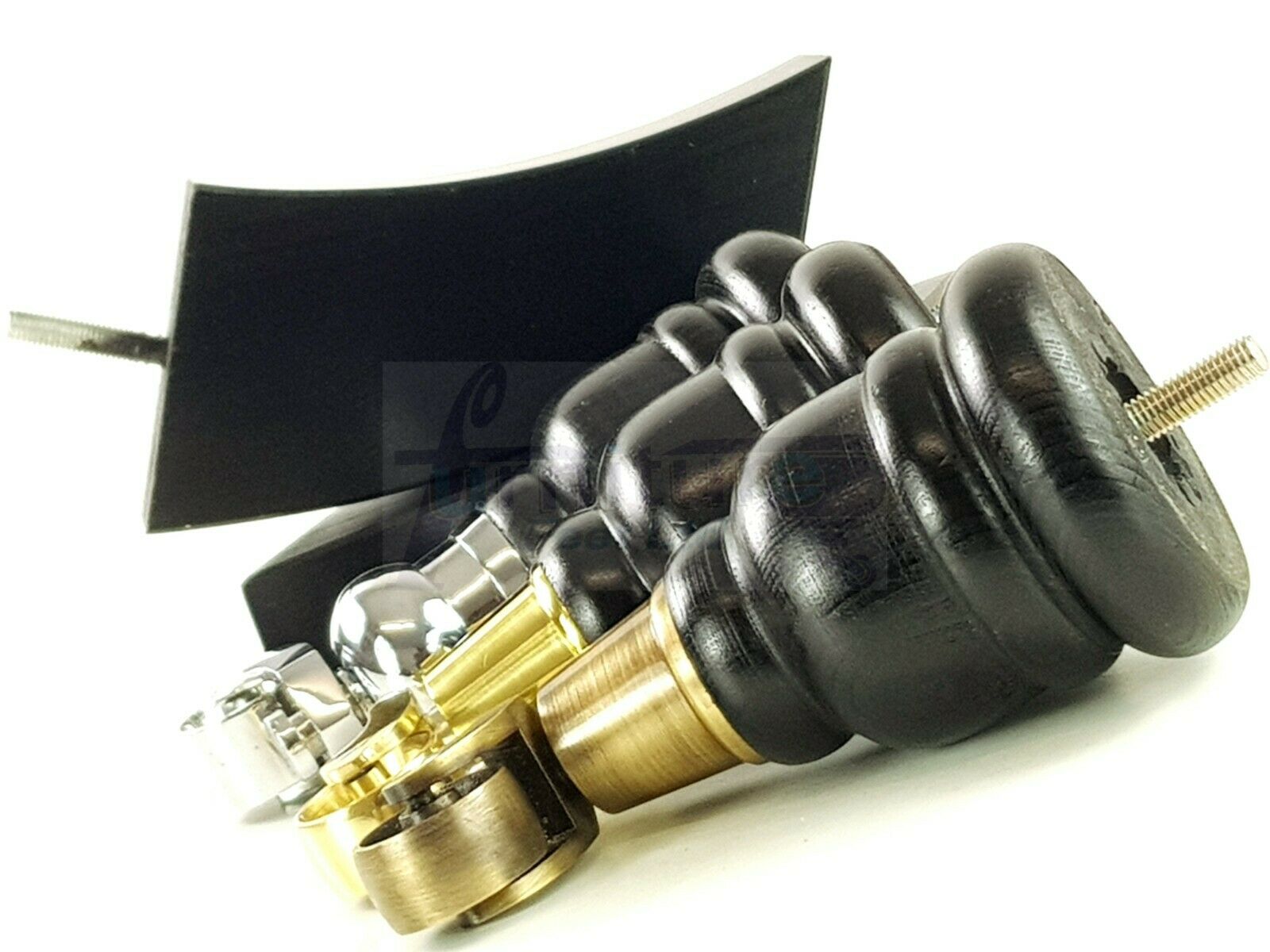 Black Turned Wood Furniture Feet 2 With Castors 155mm and 2 Curved Back Legs Sofas Chairs Stools Cabinets Beds M8 6 Inches