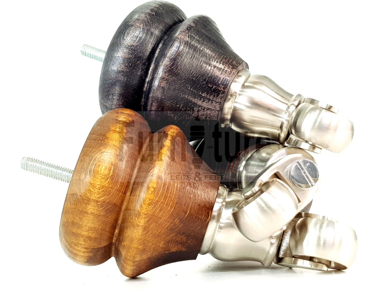 Set Of 4 Turned Furniture Wood Feet With Brushed Castors 140mm Sofas Chairs Settee Cabinets Beds M8(8mm)
