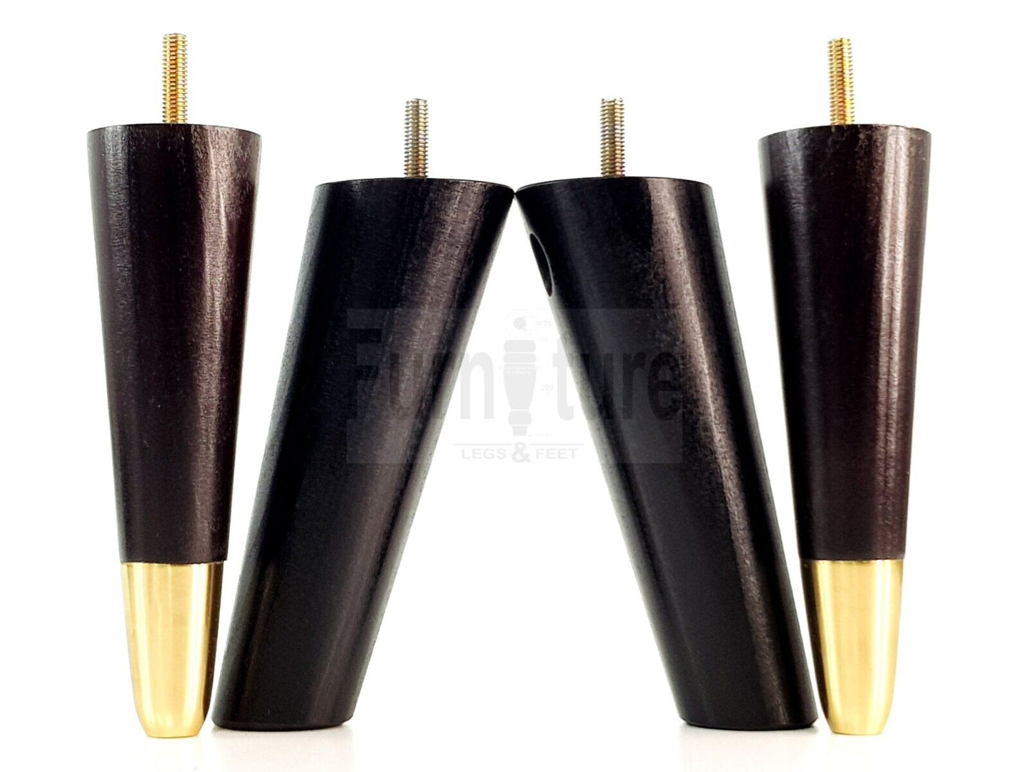 4x Wood Furniture Feet 2 With Brass Slipper Cup M8 Chair Sofa Settee Legs 170mm