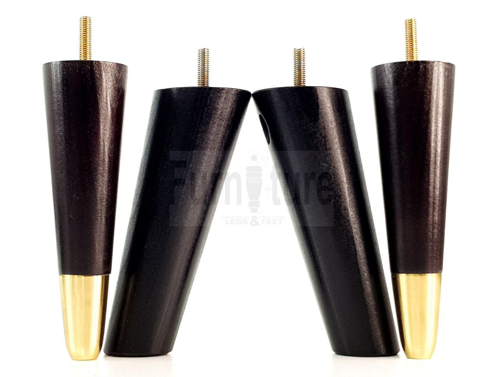 4x Wood Furniture Feet 2 With Brass Slipper Cup M8 Chair Sofa Settee Legs 170mm