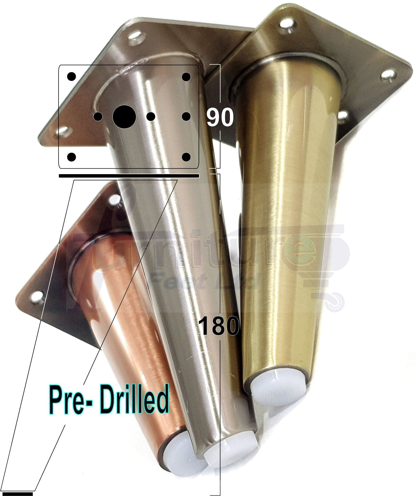 4x Metal Copper Furniture Legs 180mm High Angled Feet Sofa Chair Cabinets Beds