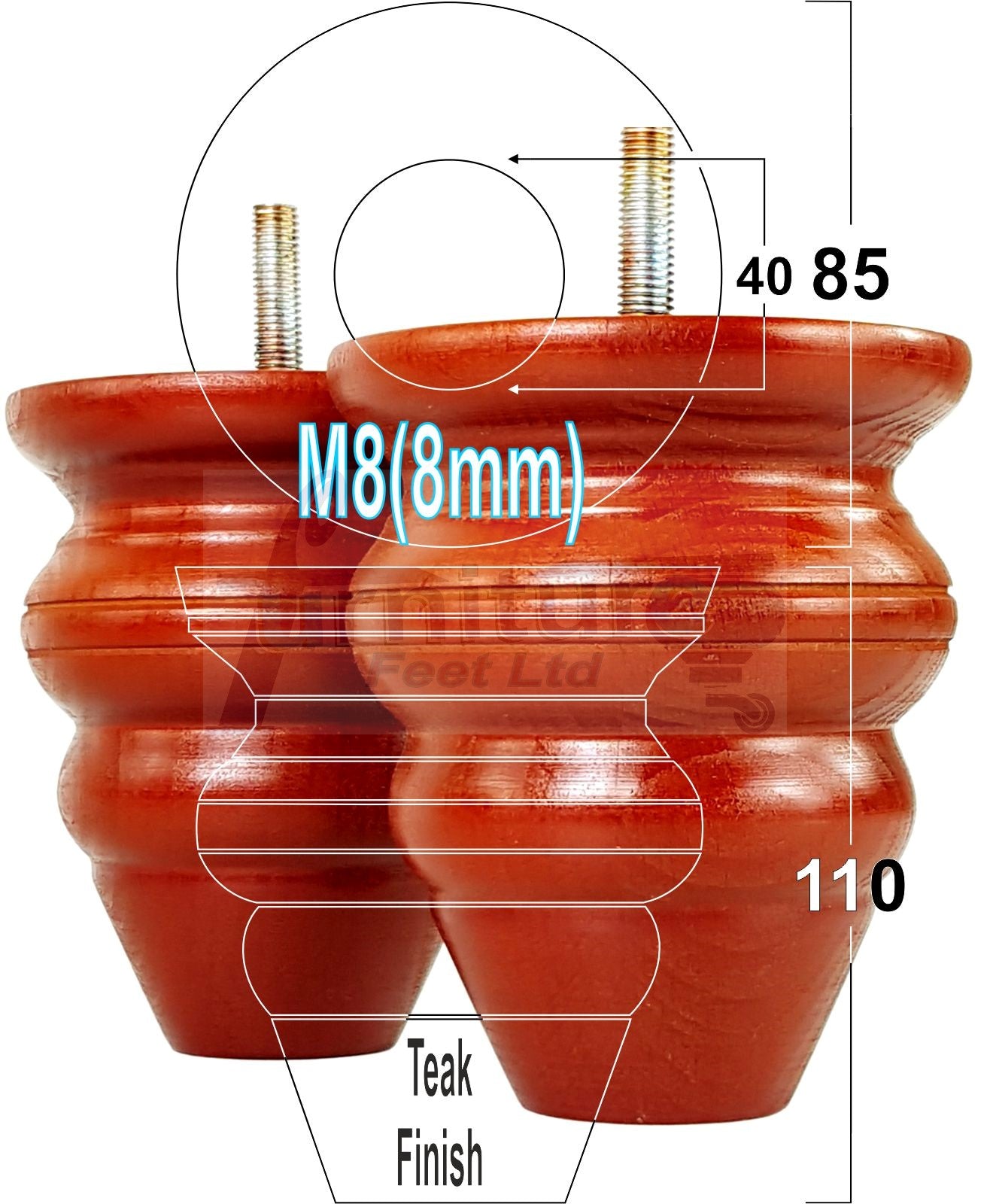 4x Turned Wood Furniture Legs Replacement Feet 110mm High Multiple Colours Chairs Stools Sofa's Beds Settee Cabinets M8