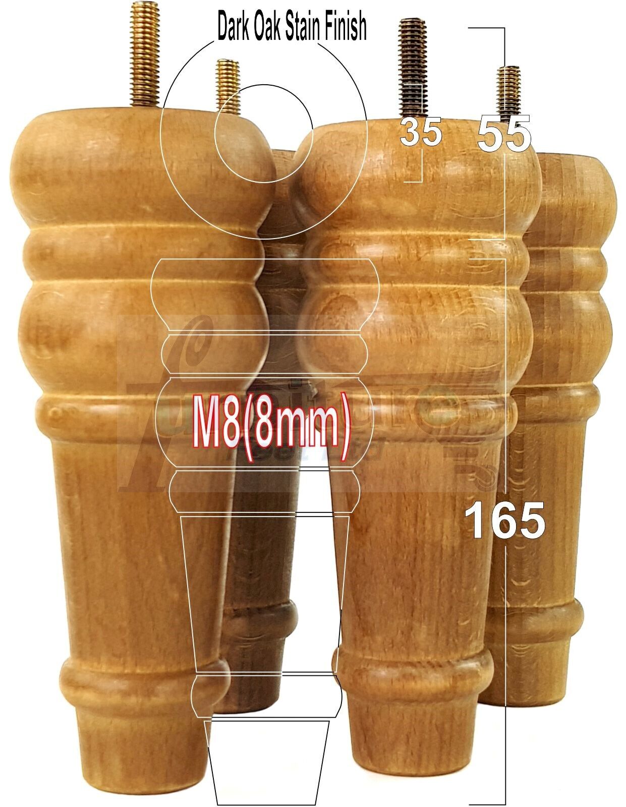 4 Wood Turned Furniture Legs Replacement Bun Feet 165mm High Multiple Colours 6.5 Inches Chairs Stools Sofa's Beds Settee Cabinets M8