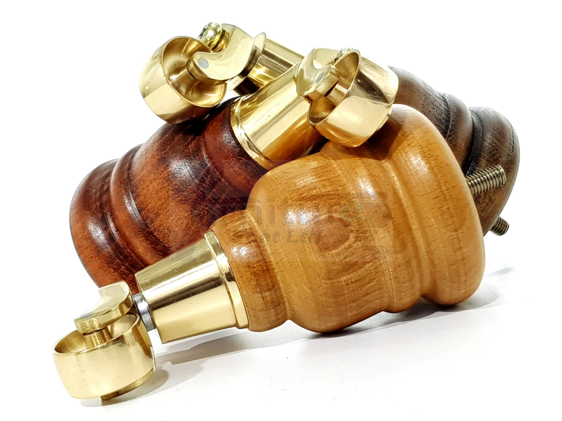 4 Turned Wood Furniture Feet With Brass Castors 155mm Legs Sofas Chairs Stools Cabinets Beds M8 6 Inches